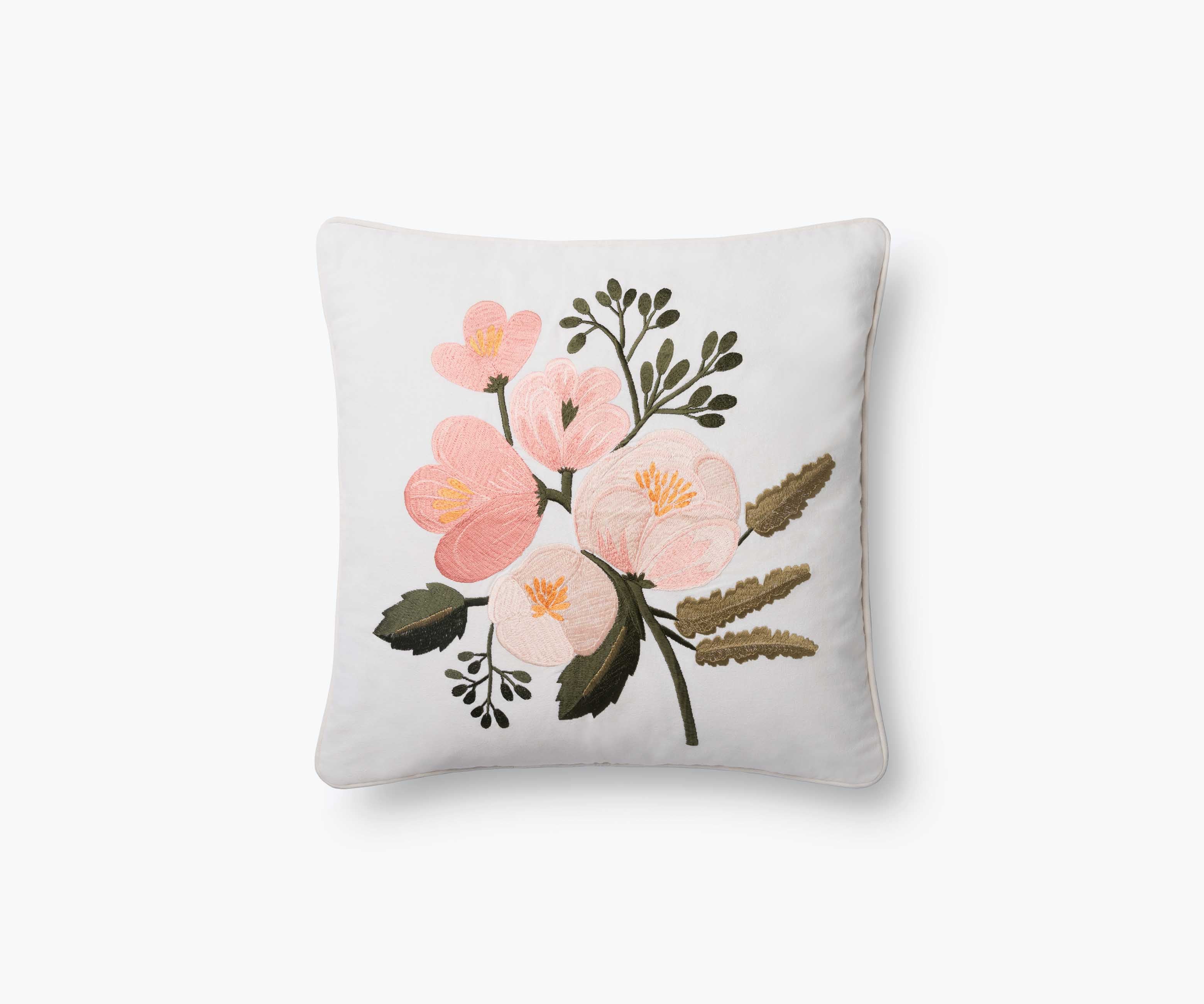 Botanical Embroidered Pillow - Rose