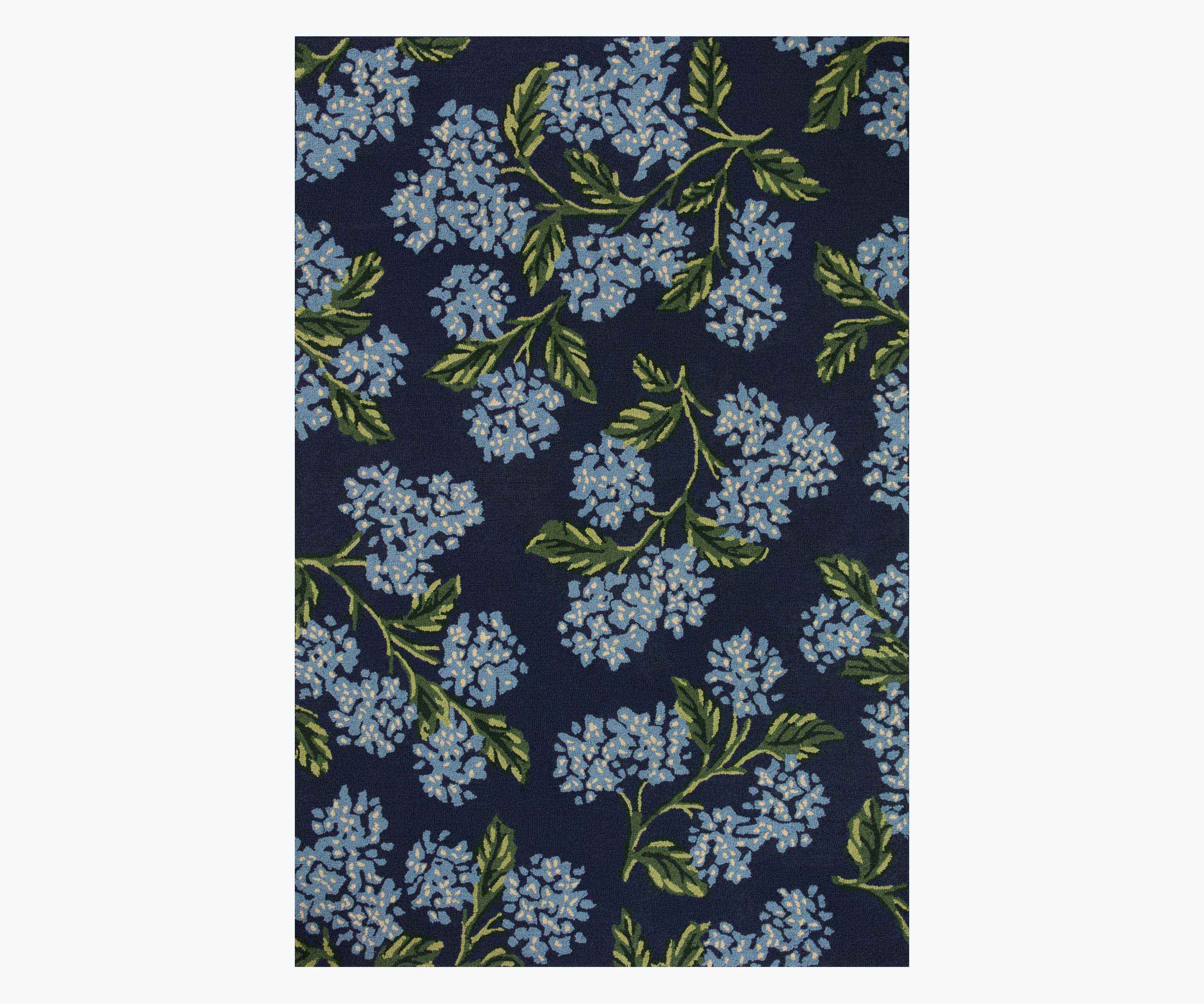 Joie Hydrangea Wool-Hooked Rug - Navy