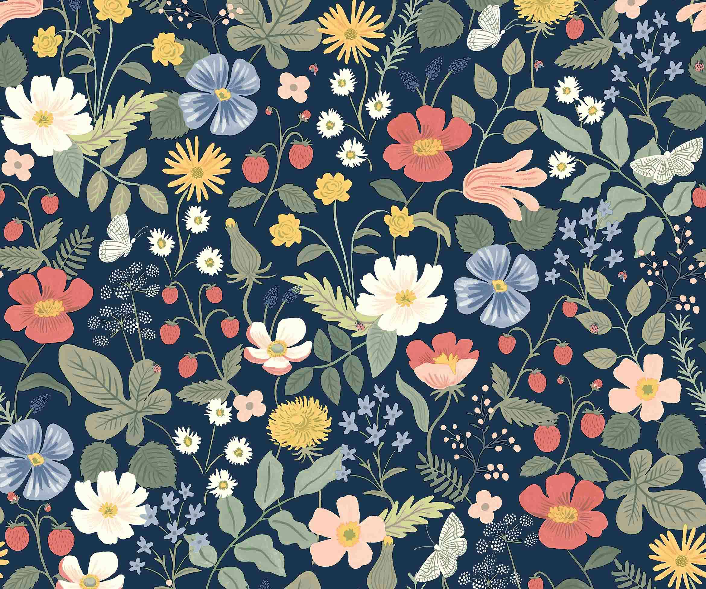 Strawberry Fields Wallpaper - Navy