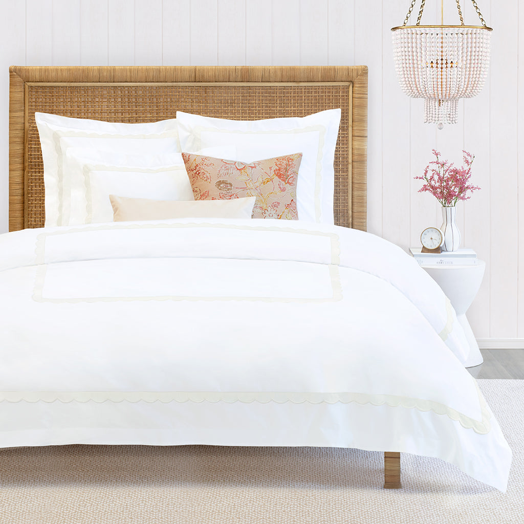 Camellia Ivory Scalloped Percale Duvet Cover