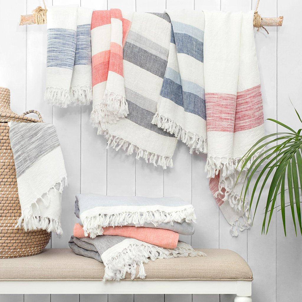 Coral Multi Stripe Linen Throw