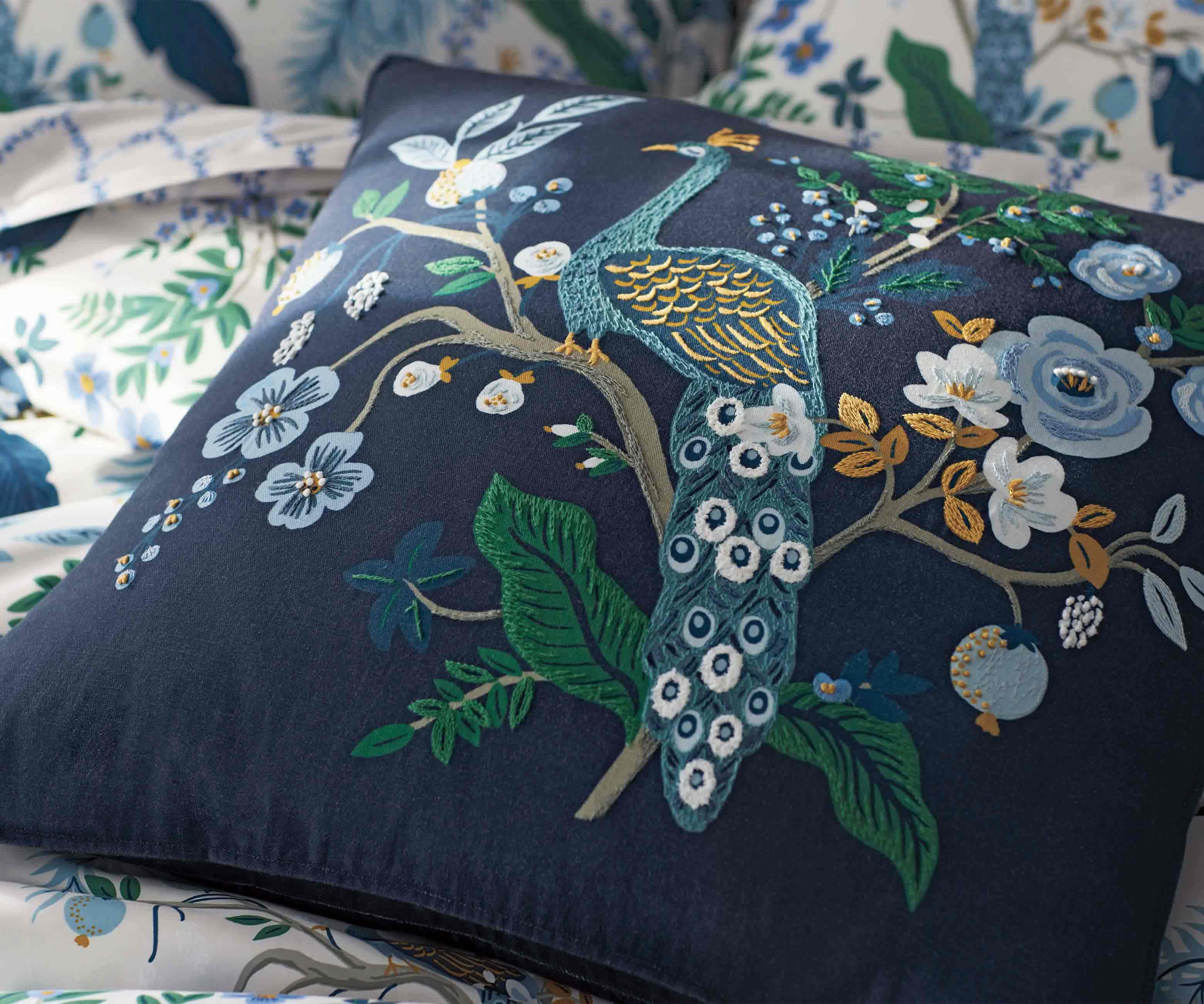 Embroidered Pillow Cover - Peacock