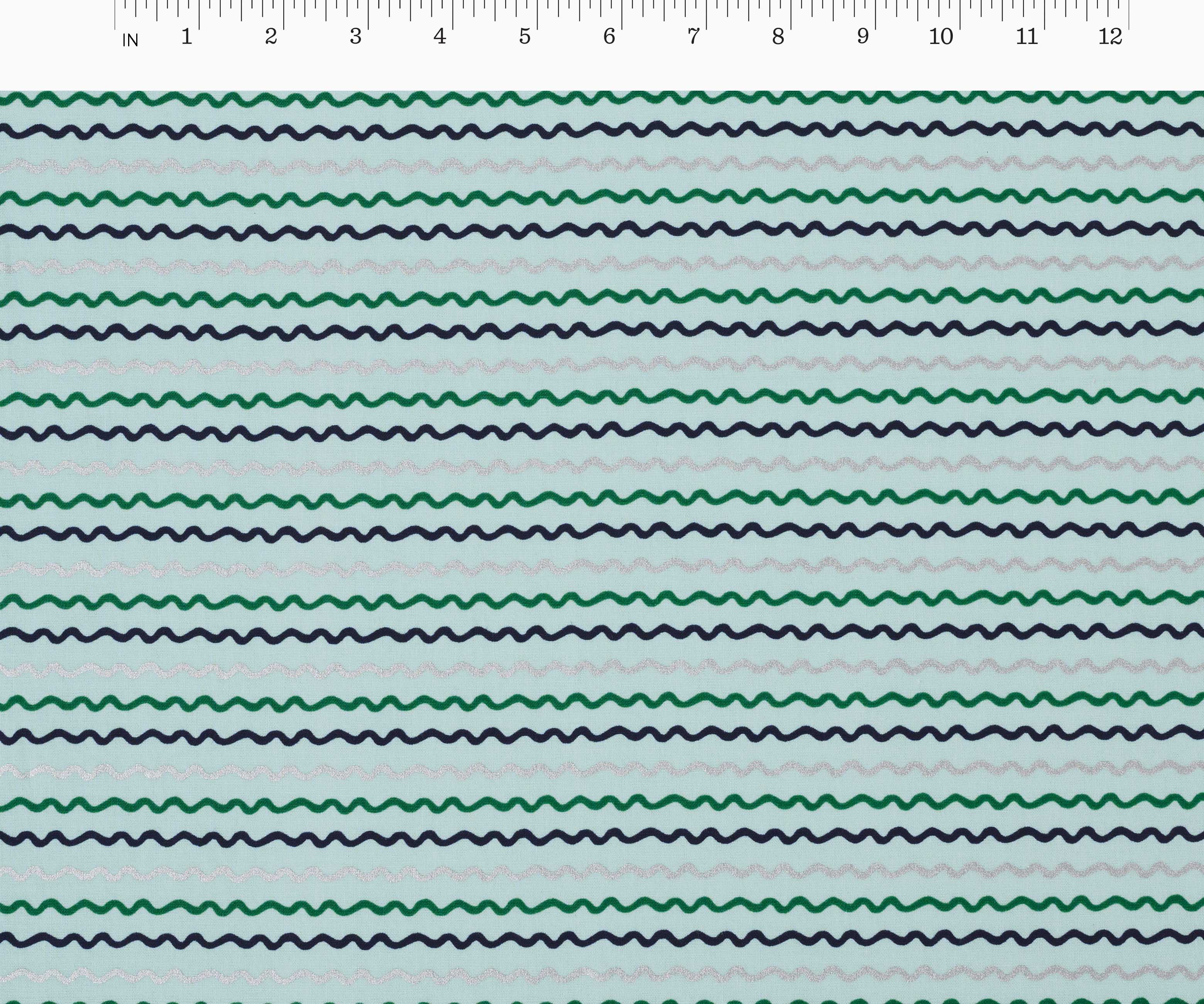 Ribbon Stripe Cotton Metallic Fabric - Mint