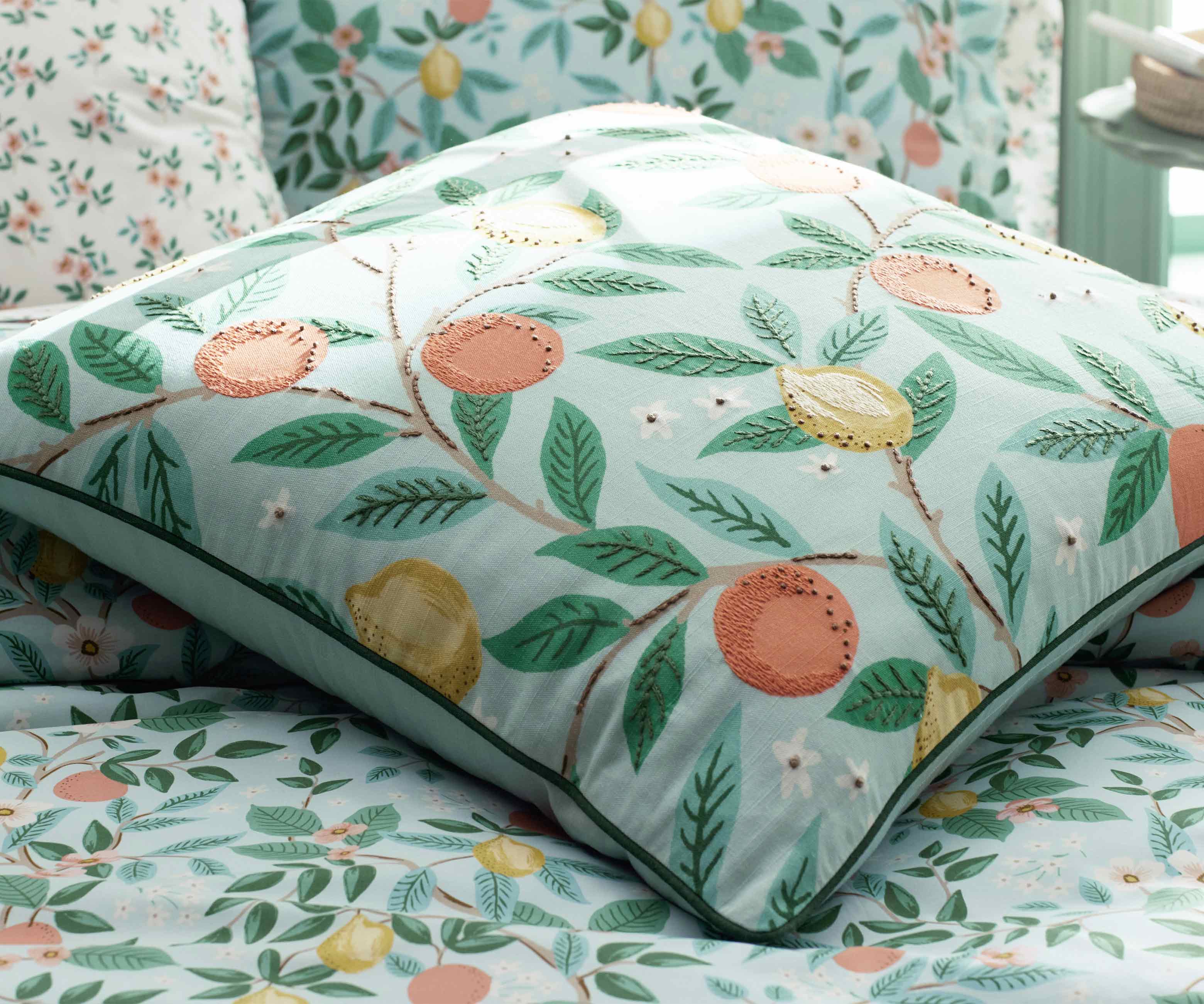 Embroidered Pillow Cover - Citrus Grove