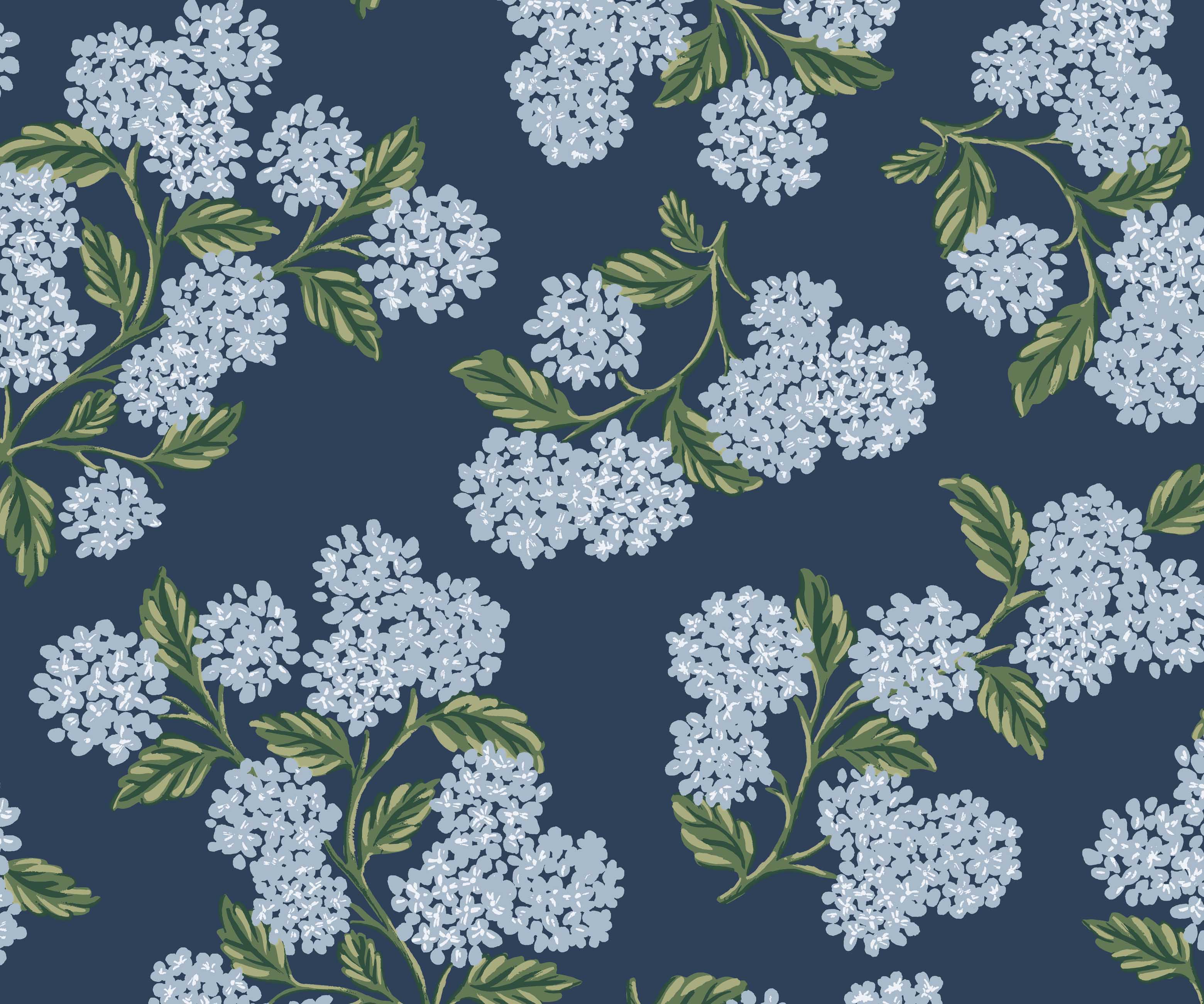 Hydrangea Wallpaper - Navy