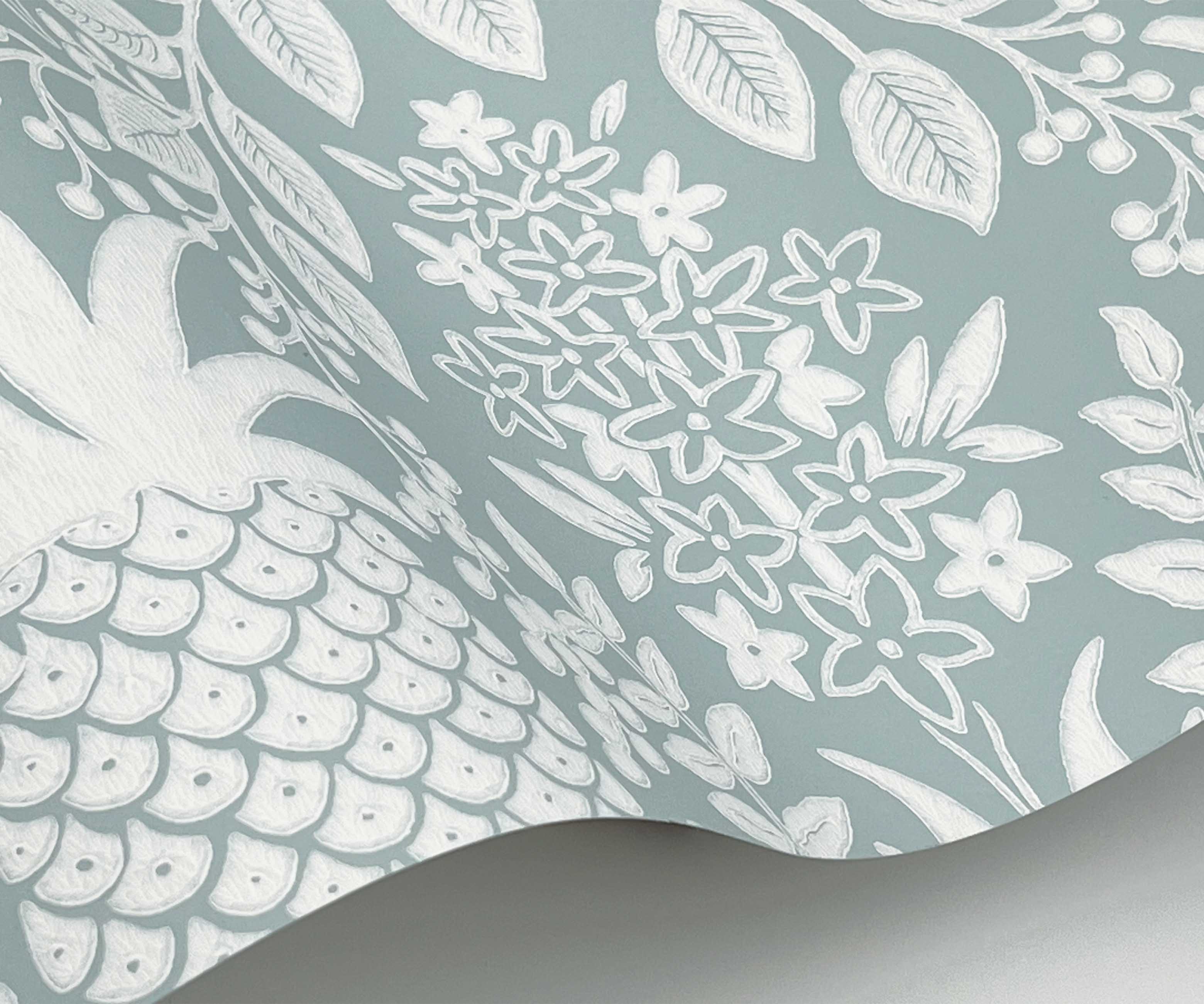 Pineapple Damask Wallpaper - Light Blue