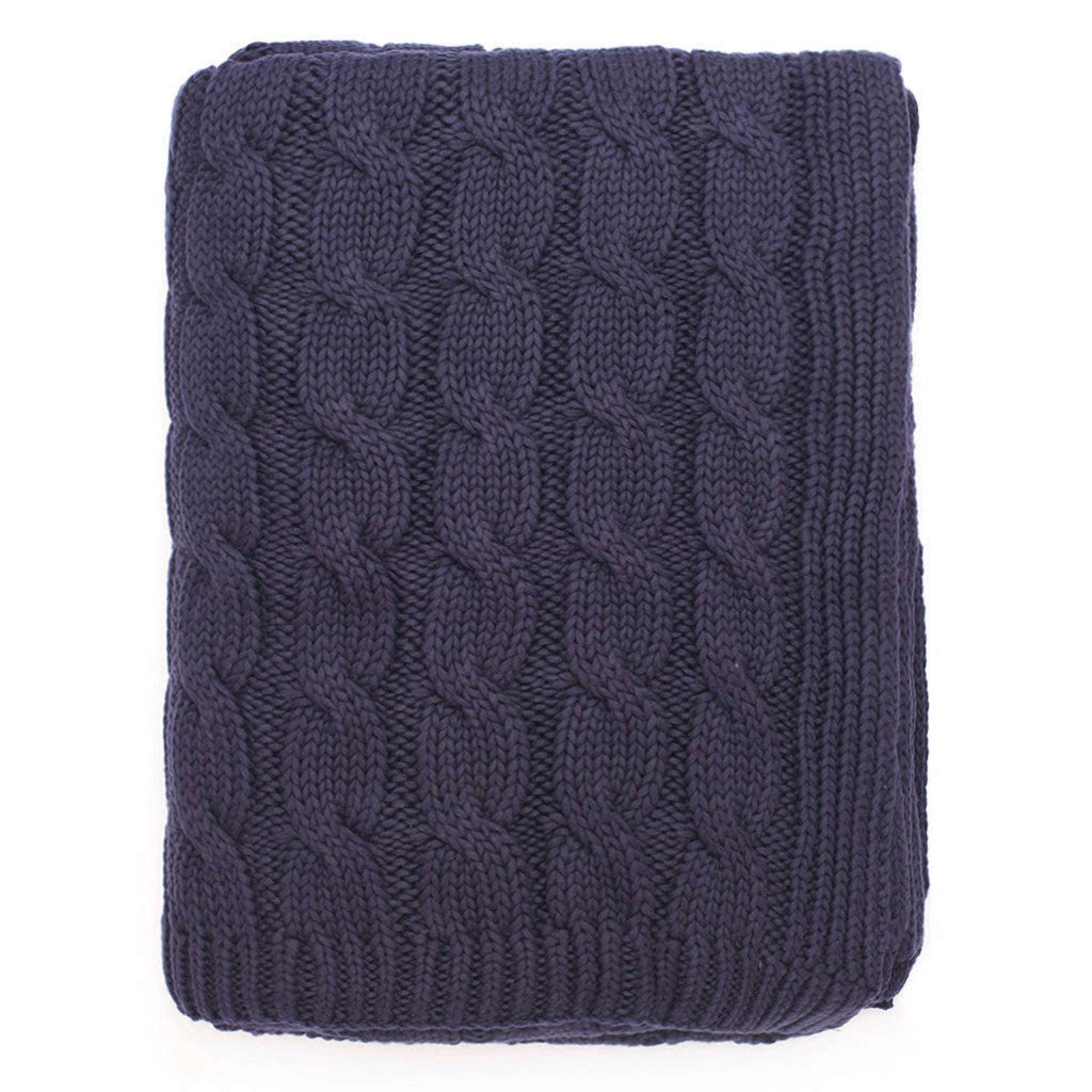 The Navy Large Cable Knit Throw