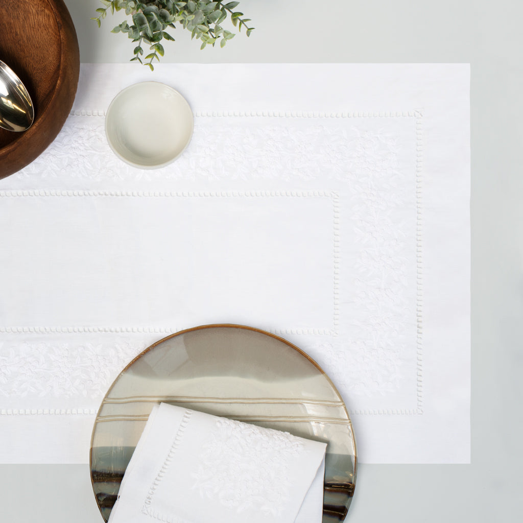 The Embroidered Botanical Hemstitch Linen Napkin (Set of 4)