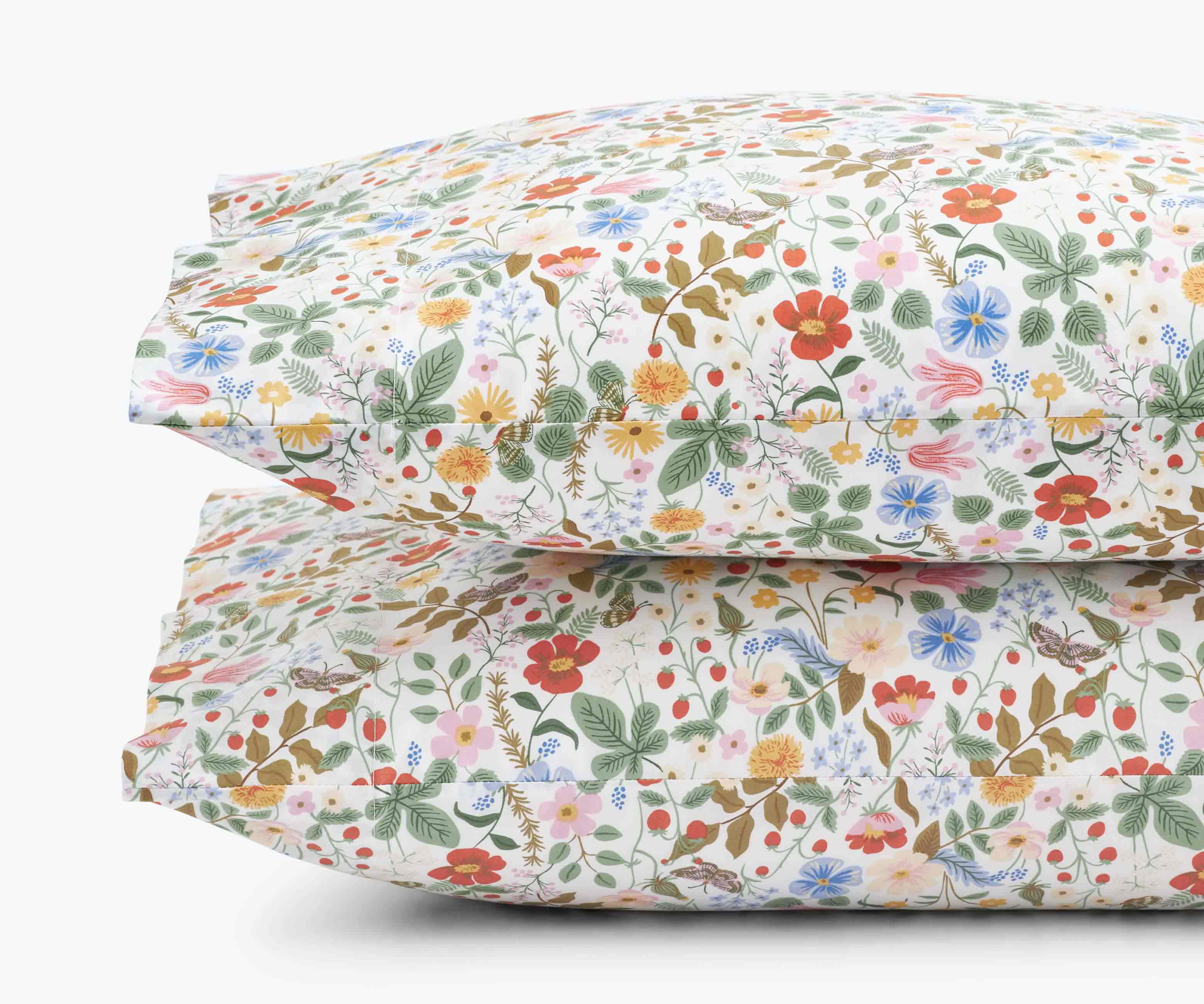 Percale Pillowcases - Strawberry Fields White