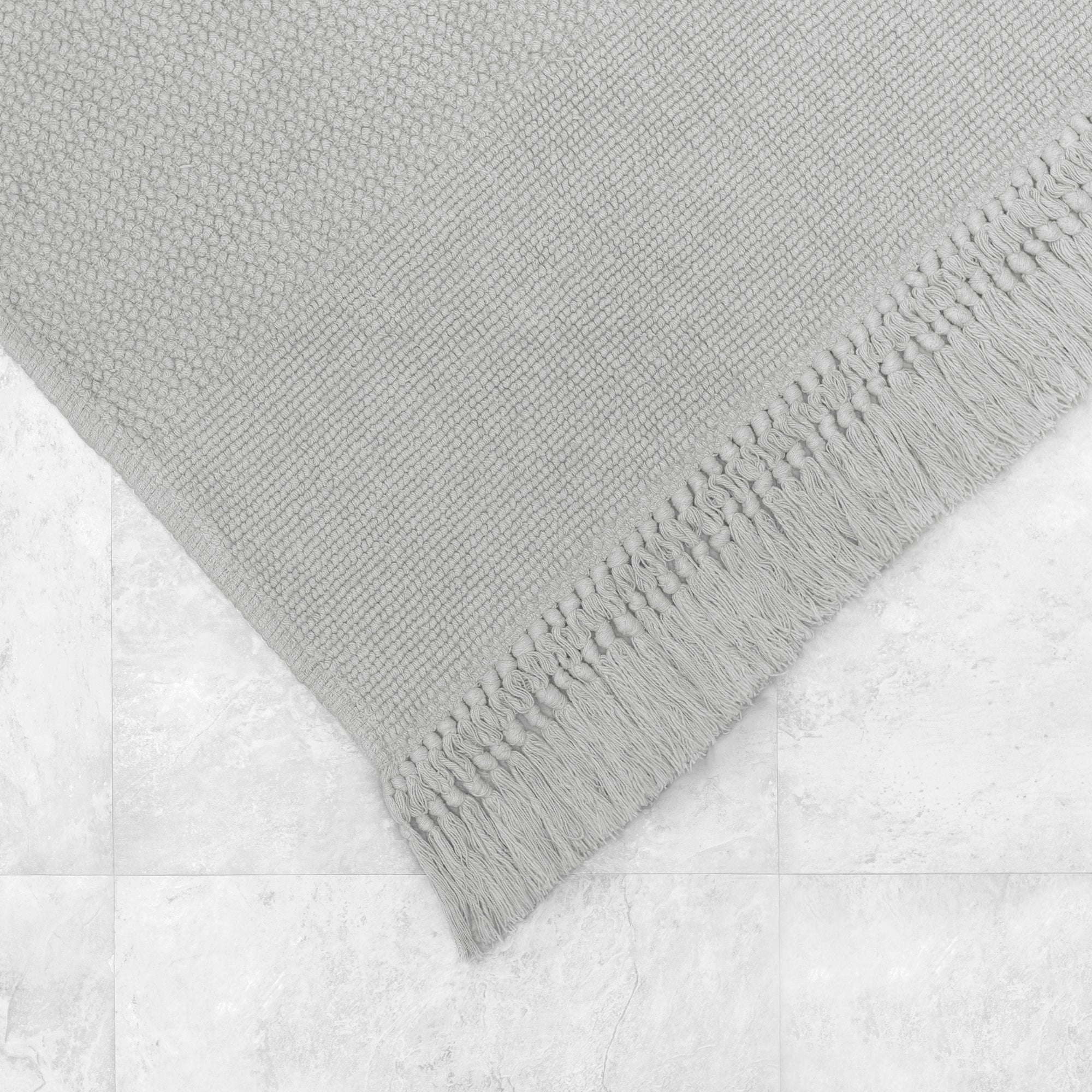 The Grey Fringed Textured Bath Mat