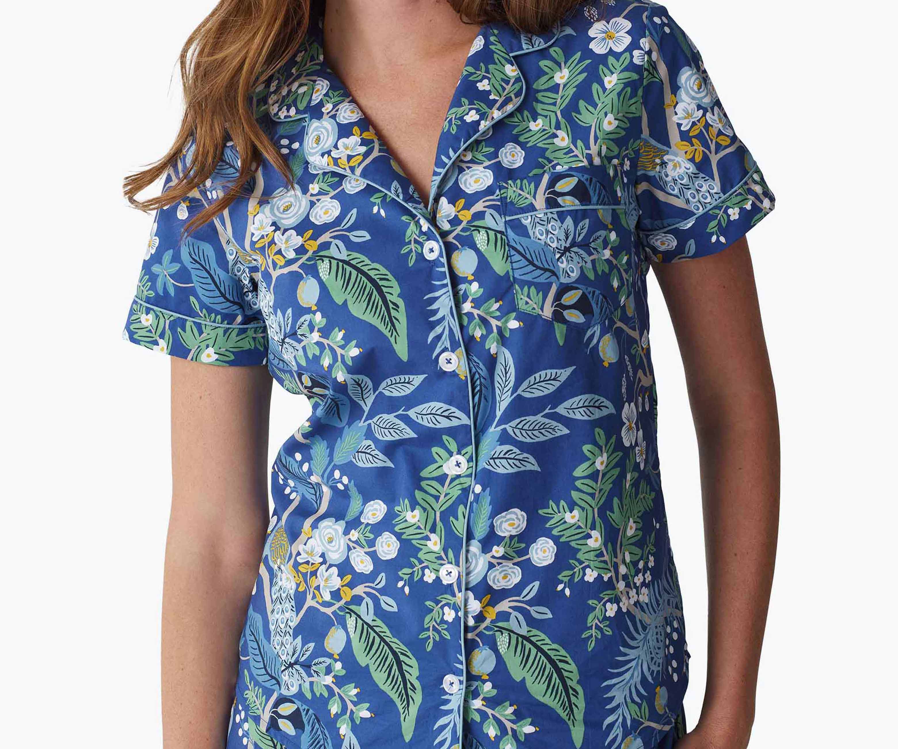 Poplin Button Front Short Set - Peacock