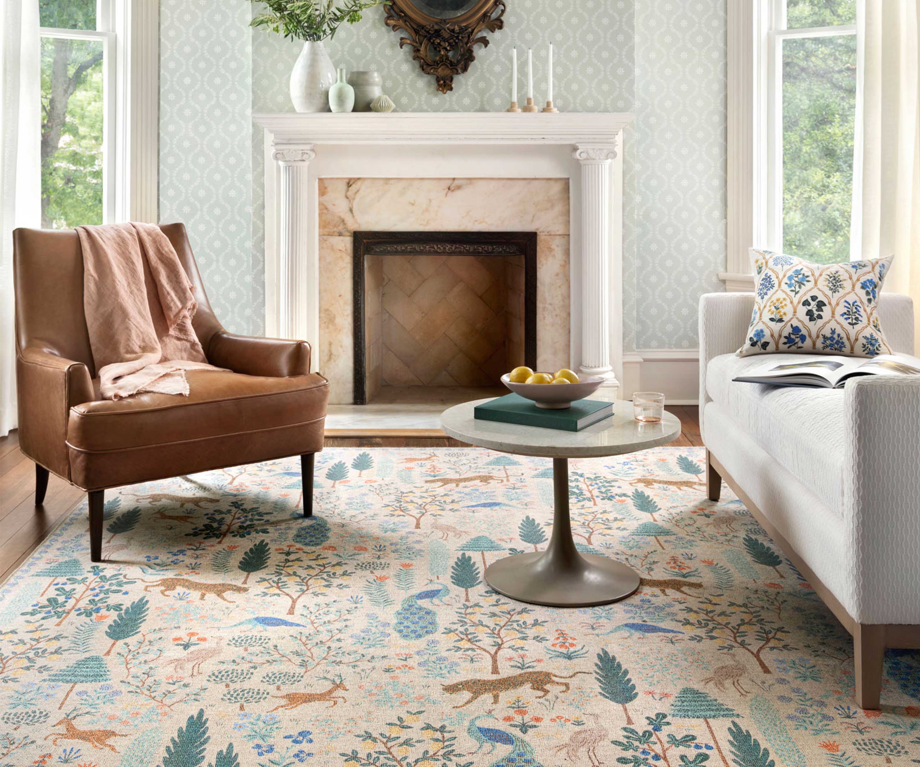 Menagerie Forest Printed Rug - Cream