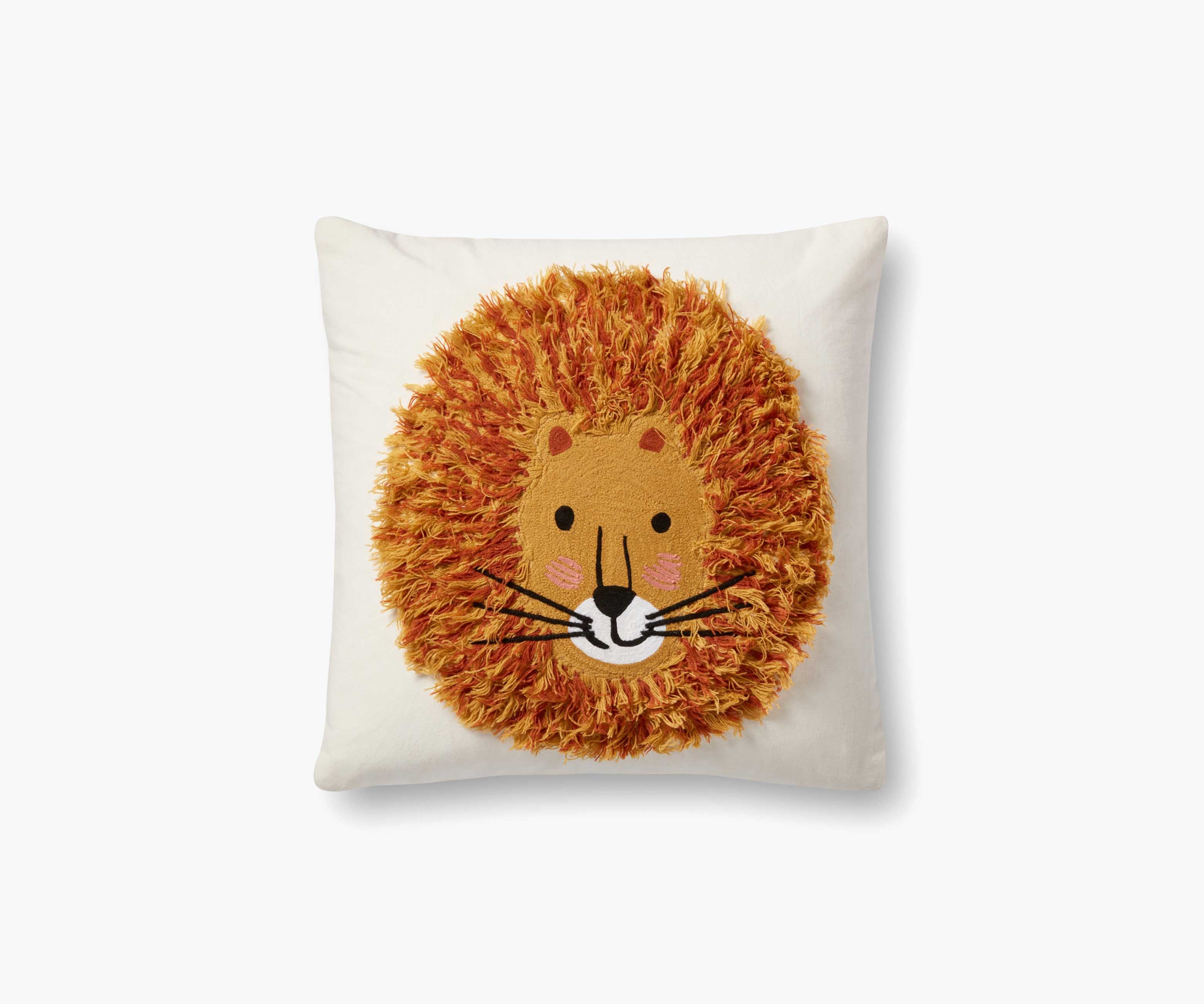 Lion Embroidered Pillow - Ivory