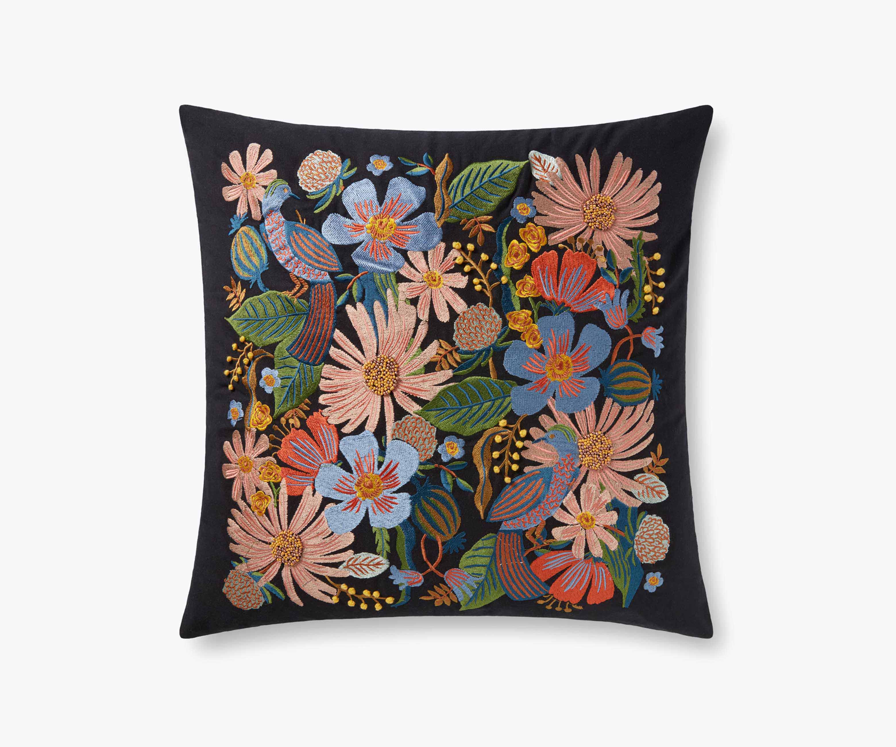 Dovecote Embroidered Pillow - Black