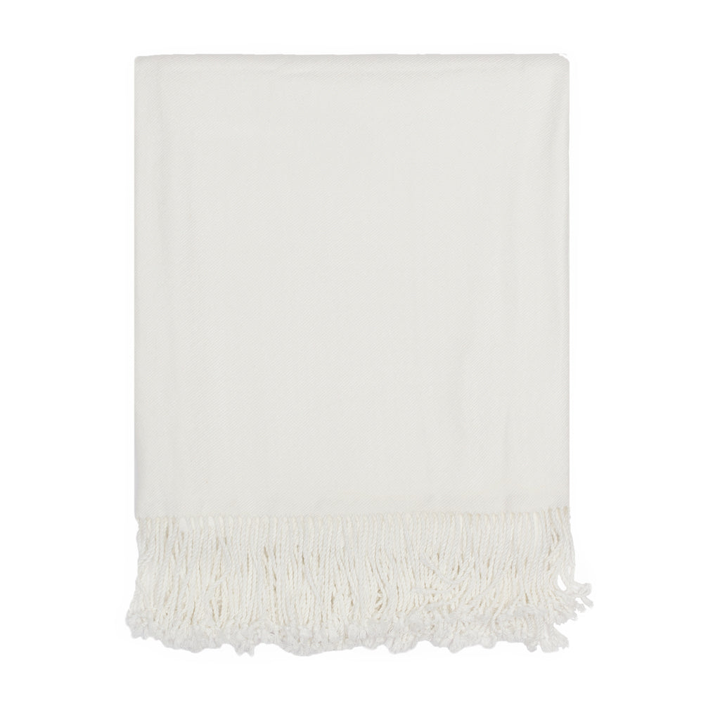 The Pearl White Solid Fringed Throw Blanket