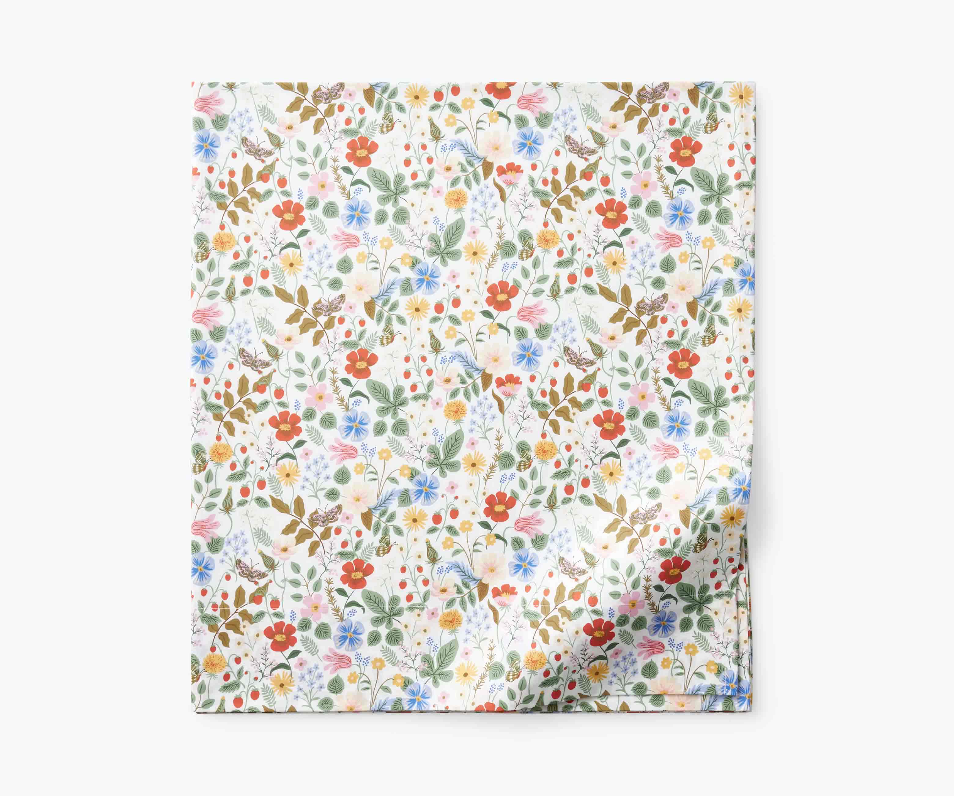 Percale Flat Sheet - Strawberry Fields White