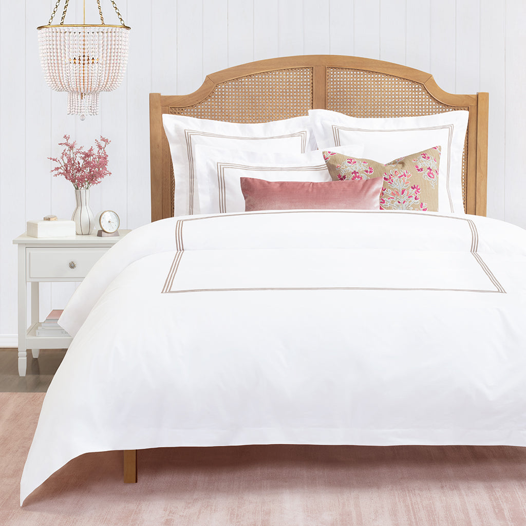 Octavia Taupe Embroidered Percale Duvet Cover