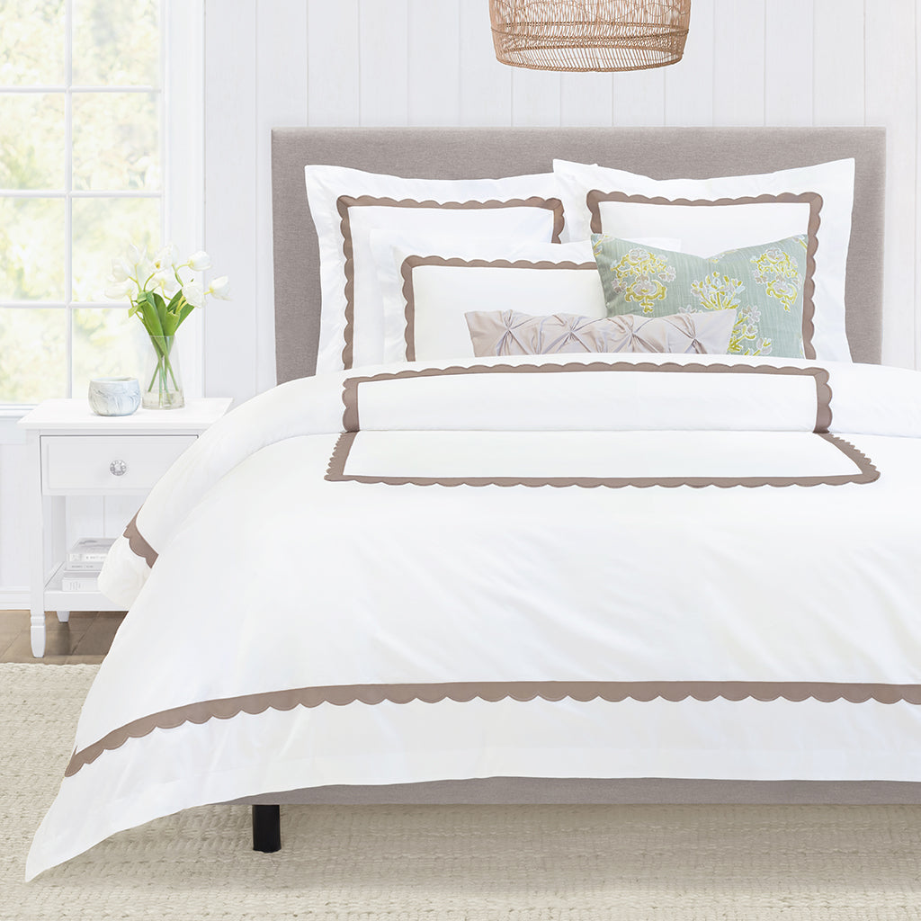 Camellia Taupe Scalloped Percale Duvet Cover