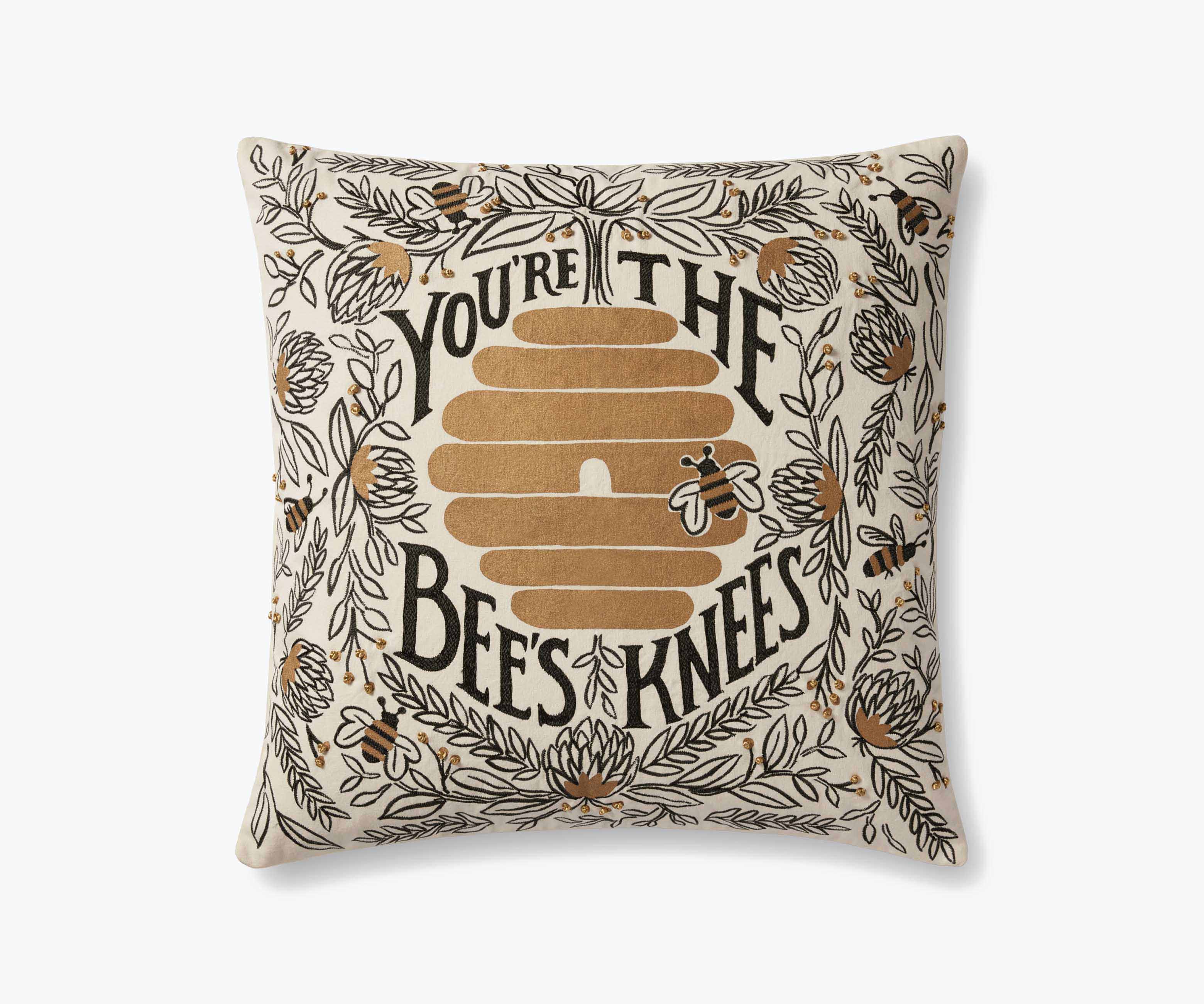 Bee’s Knees Embroidered Pillow - Black & Gold