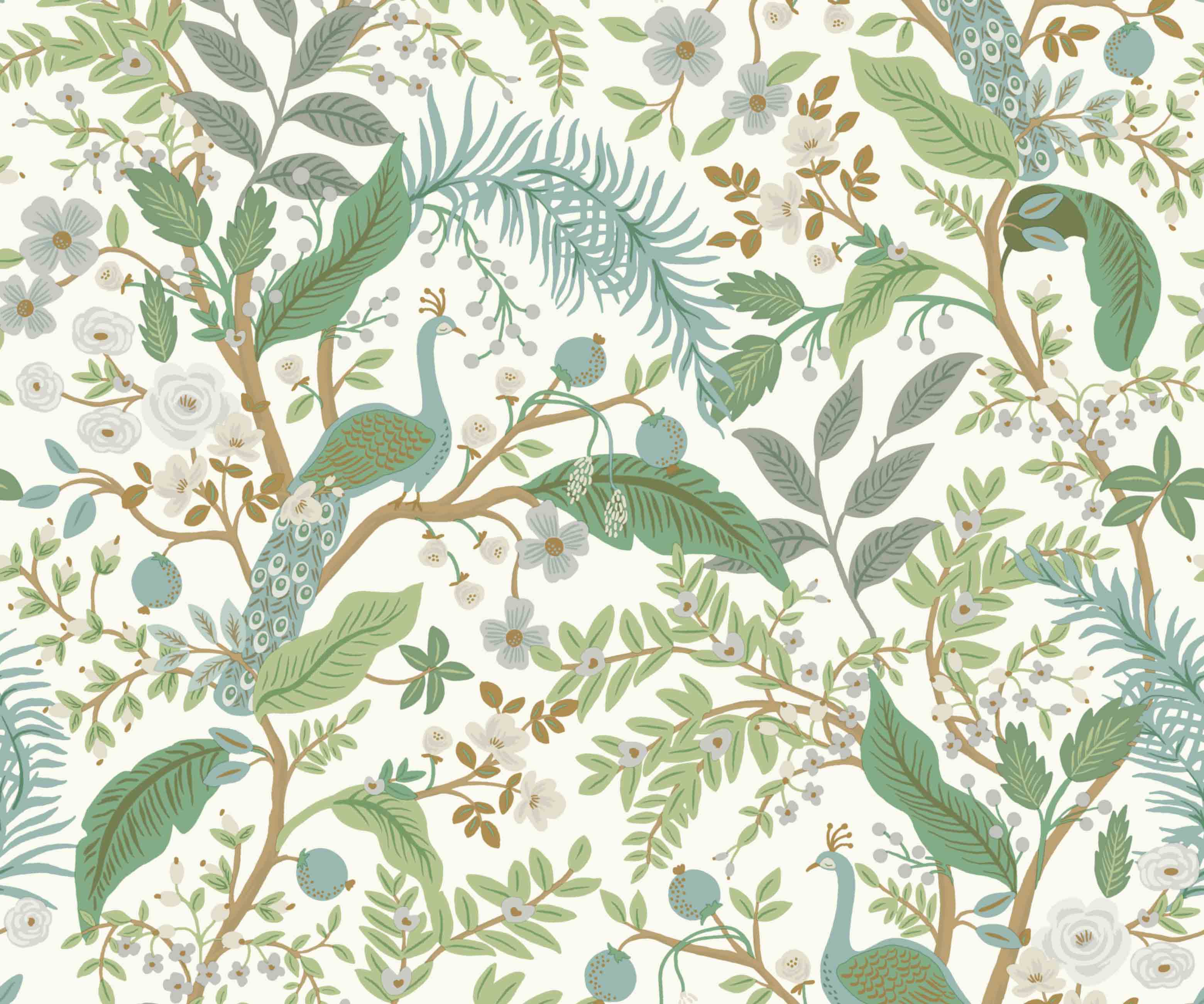 Peacock Garden Peel & Stick Wallpaper - White