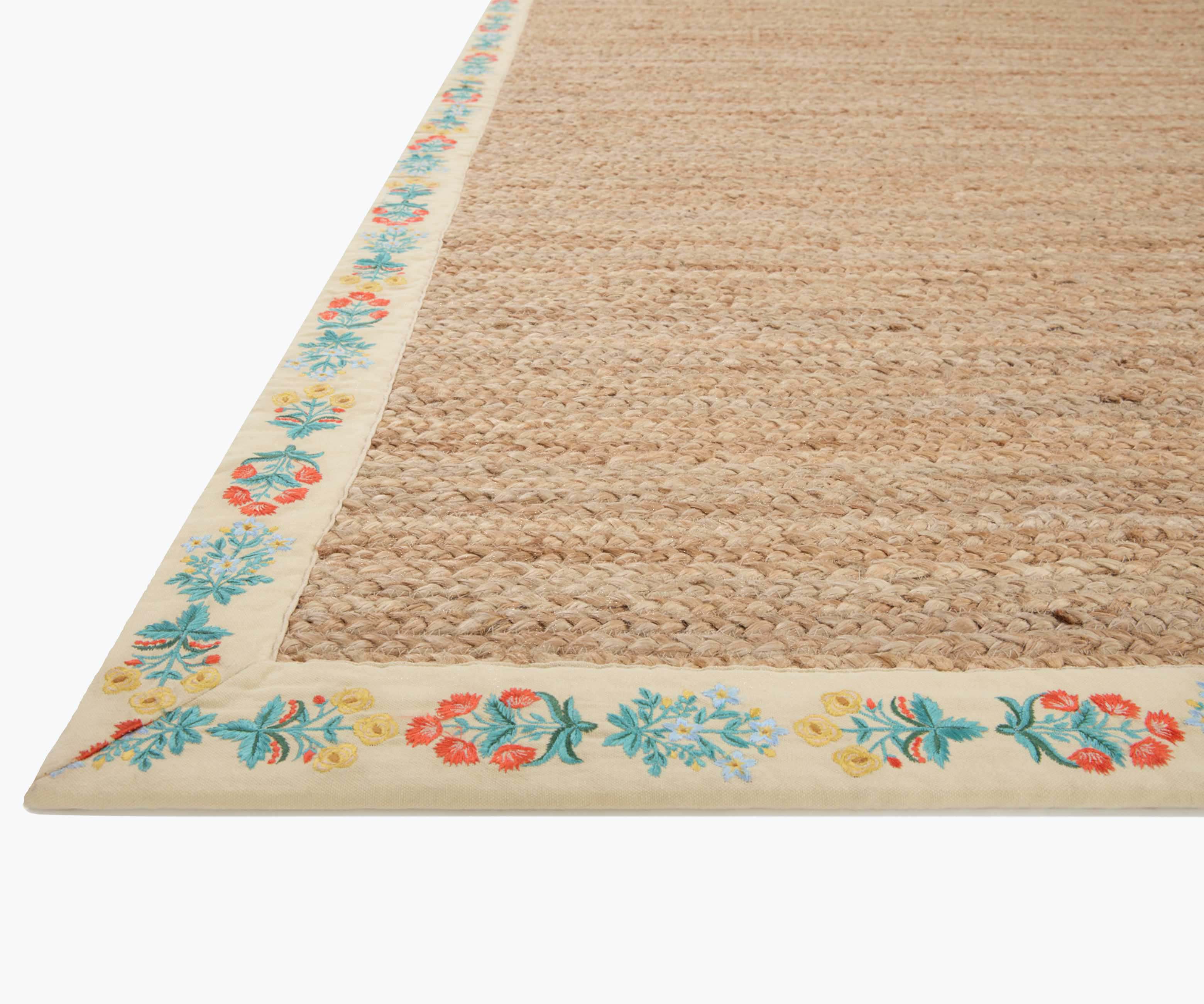 Costa Mughal Rose Jute Rug - Natural & Cream