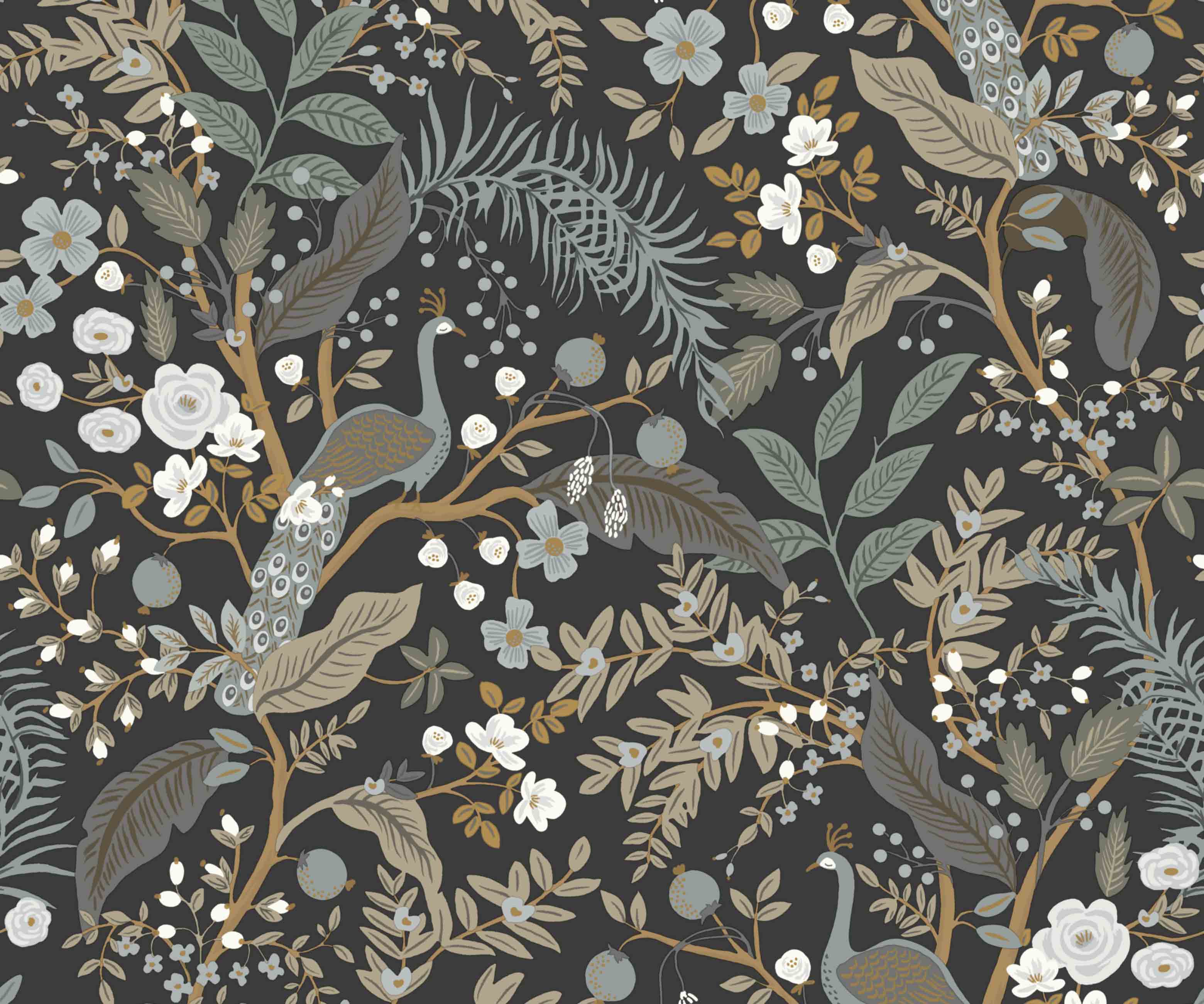 Peacock Garden Peel & Stick Wallpaper - Black