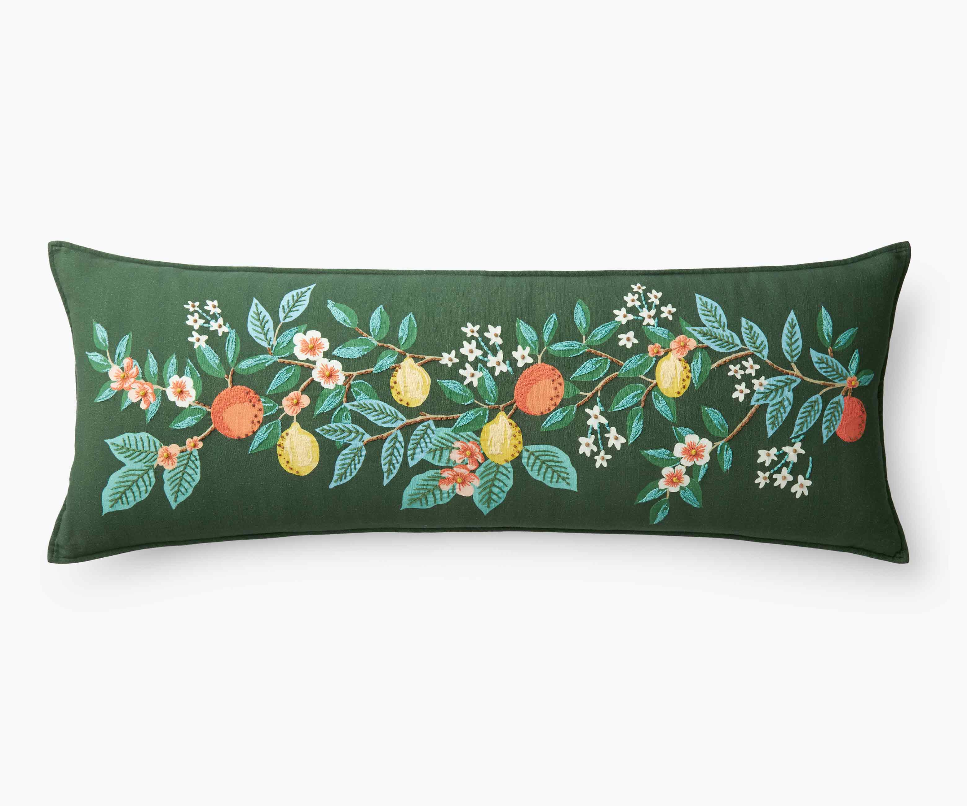 Embroidered Lumbar Pillow Cover - Citrus Grove