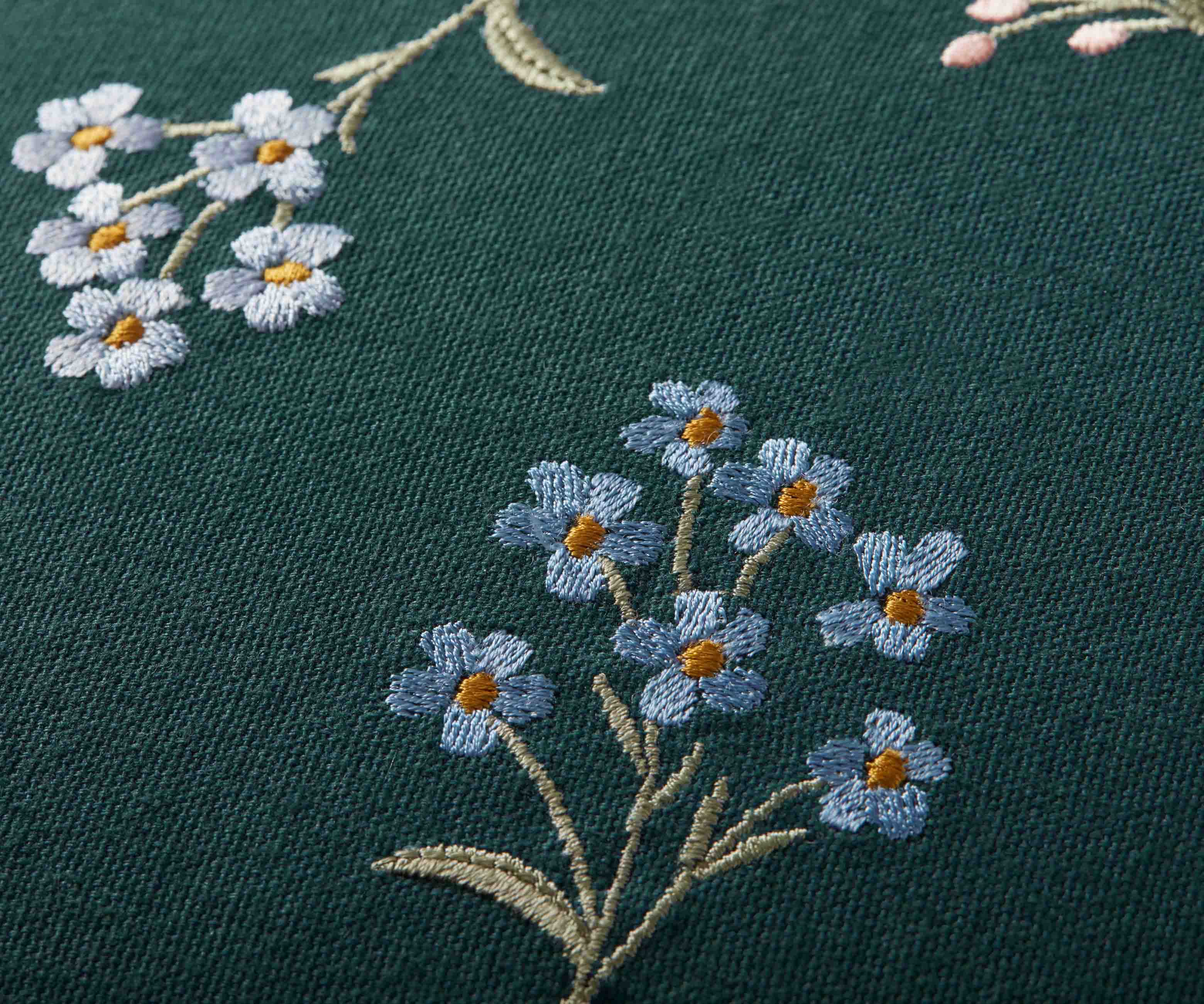 Petite Fleurs Embroidered Pillow - Teal