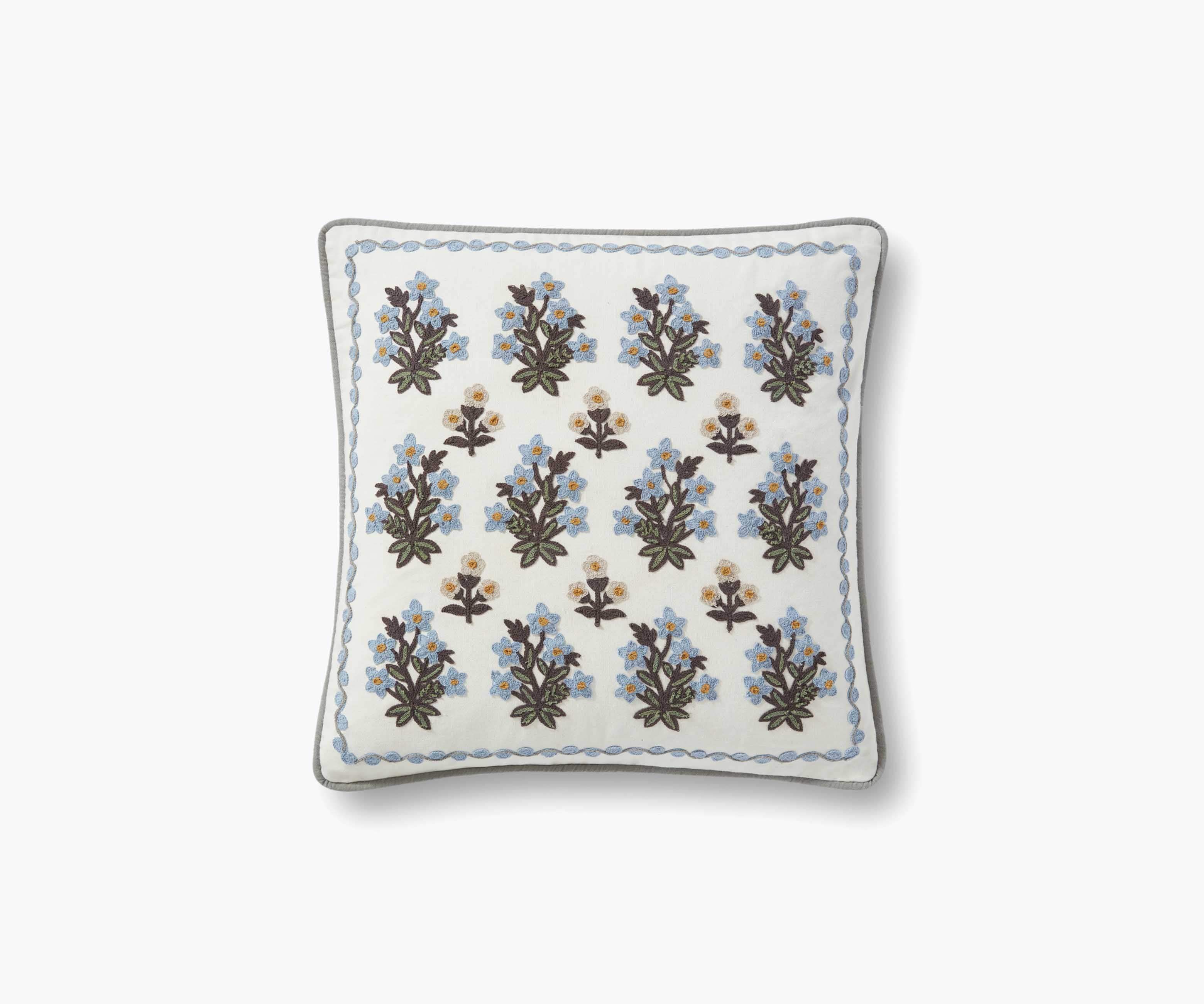 Lilacs Embroidered Pillow - Cream
