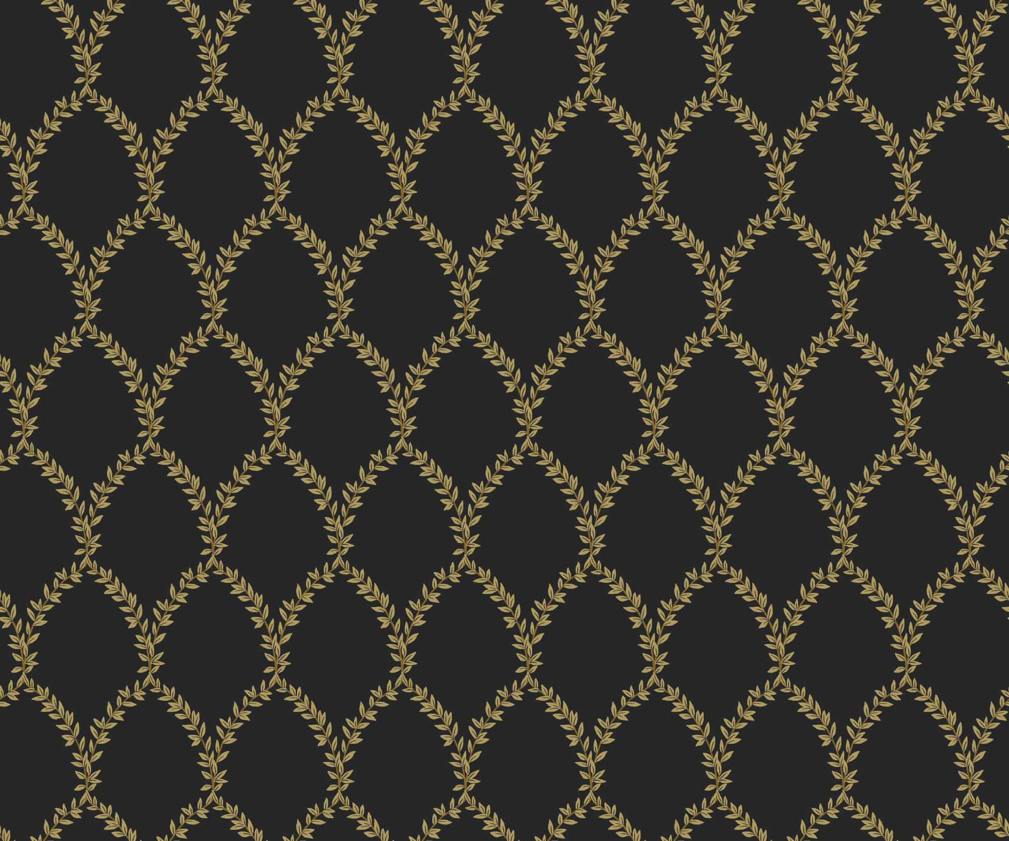 Laurel Wallpaper - Metallic Gold & Black