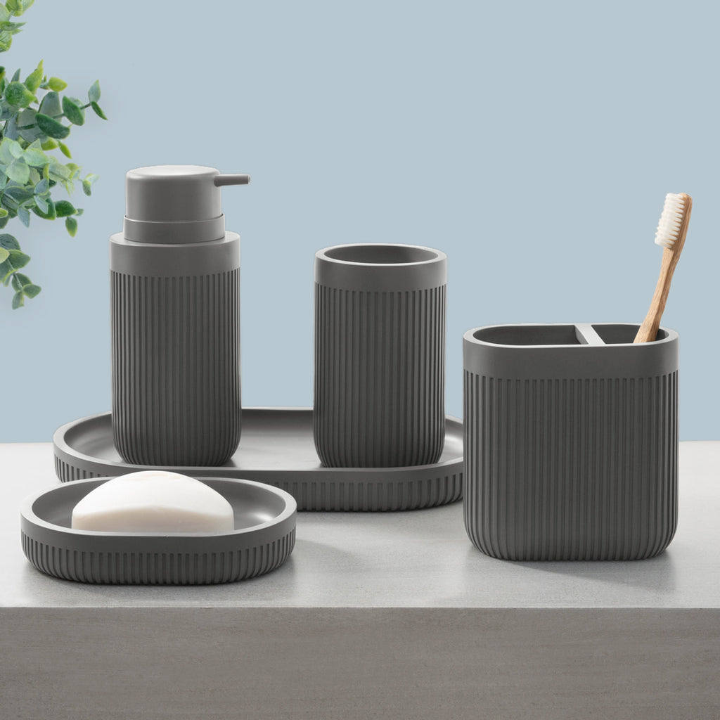 Modern Ribbed Grey Bath Accessories, Soap Dish