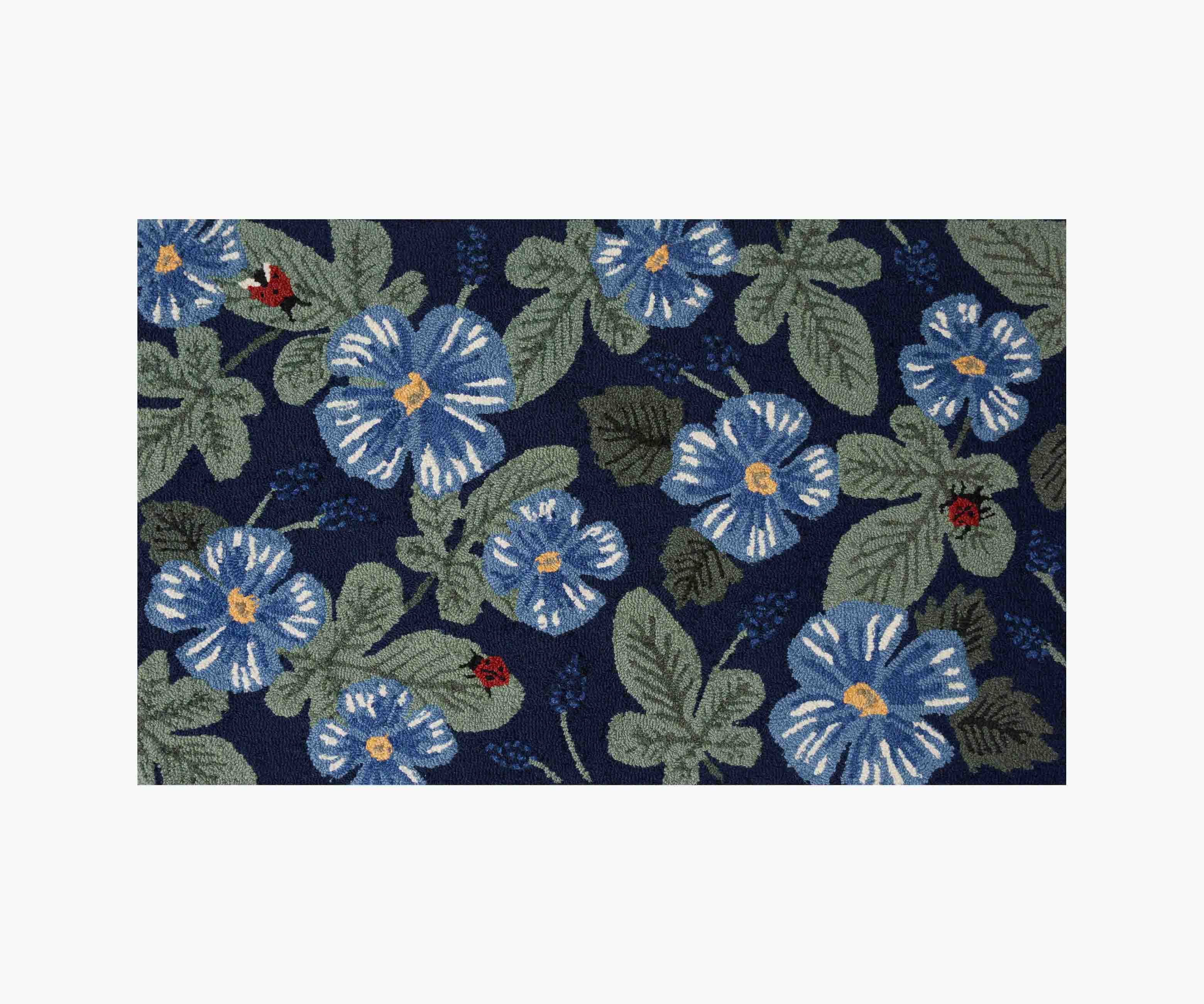 Minnie Fig Leaf Wool-Hooked Rug - Navy