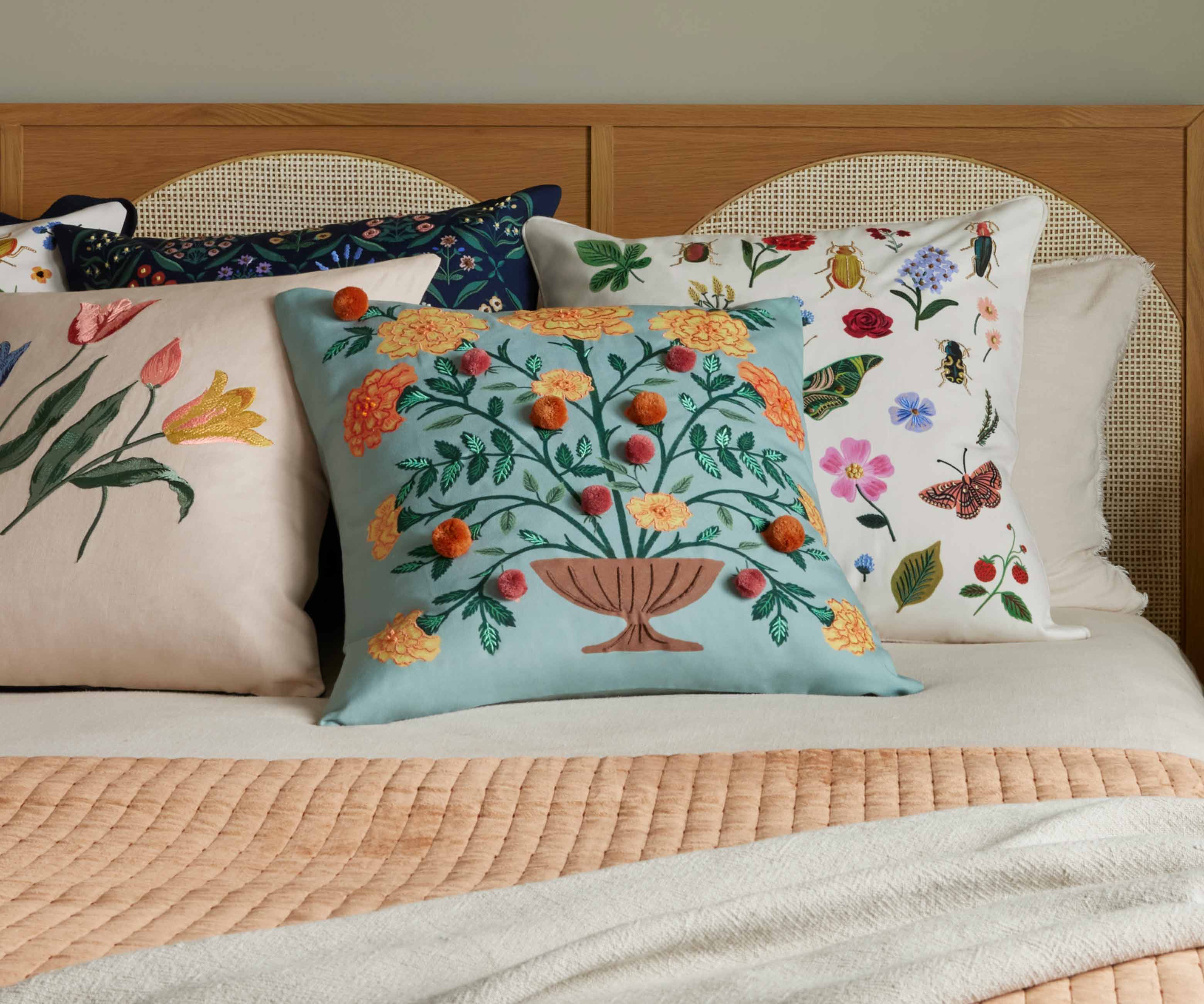 Estee Embroidered Pillow - Navy