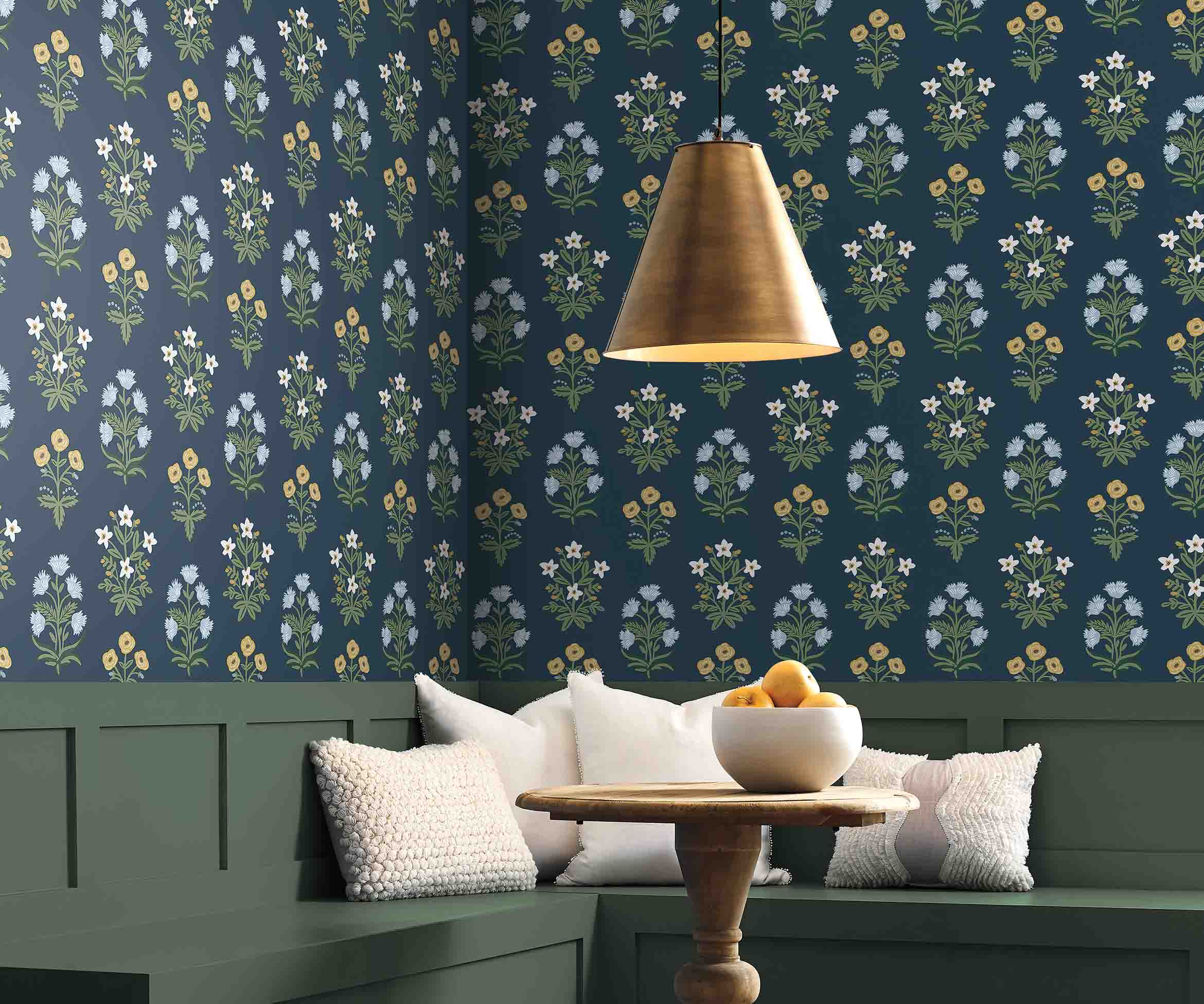 Mughal Rose Wallpaper - Navy