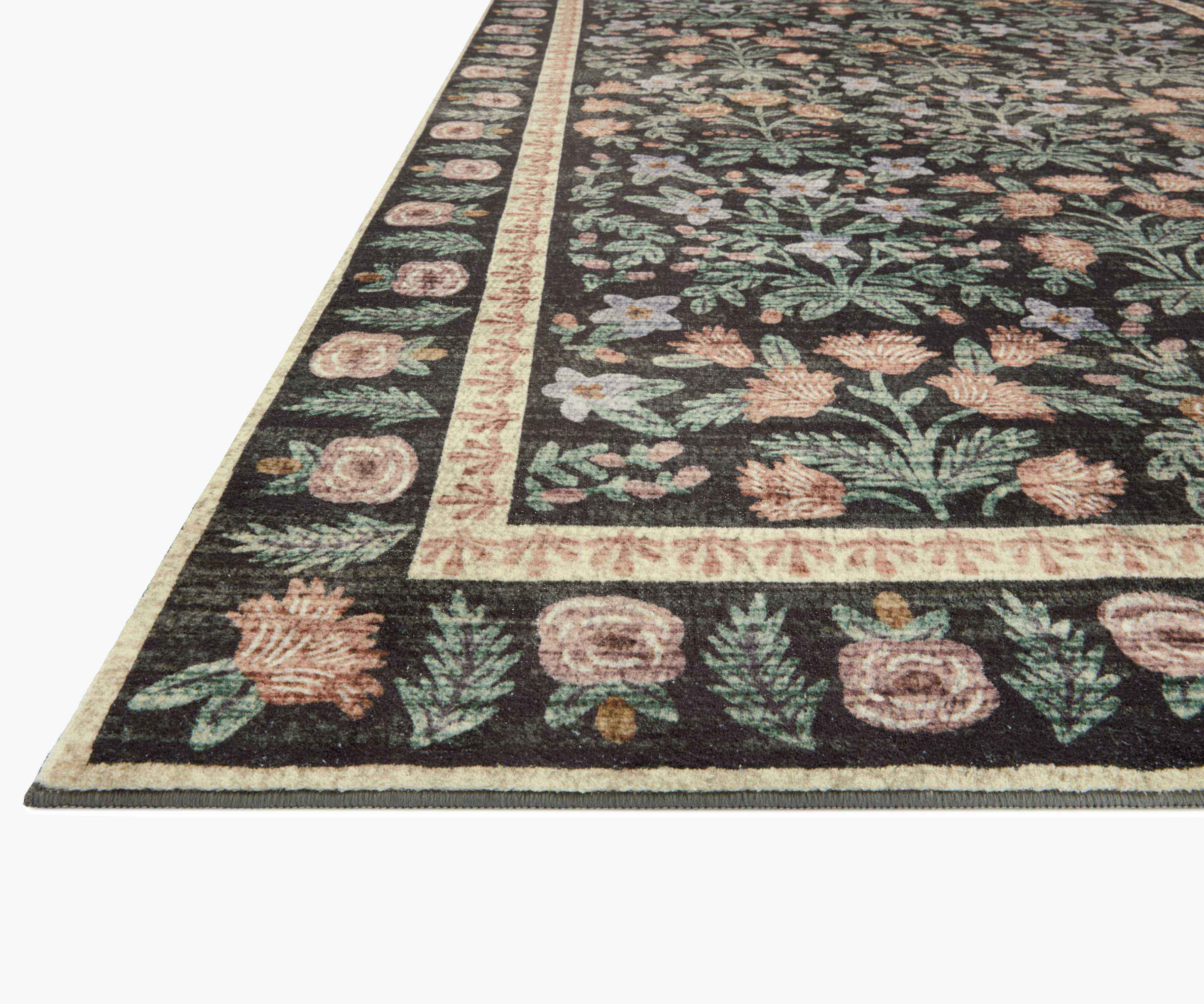 Eden Mughal Garden Power Loomed Rug - Black