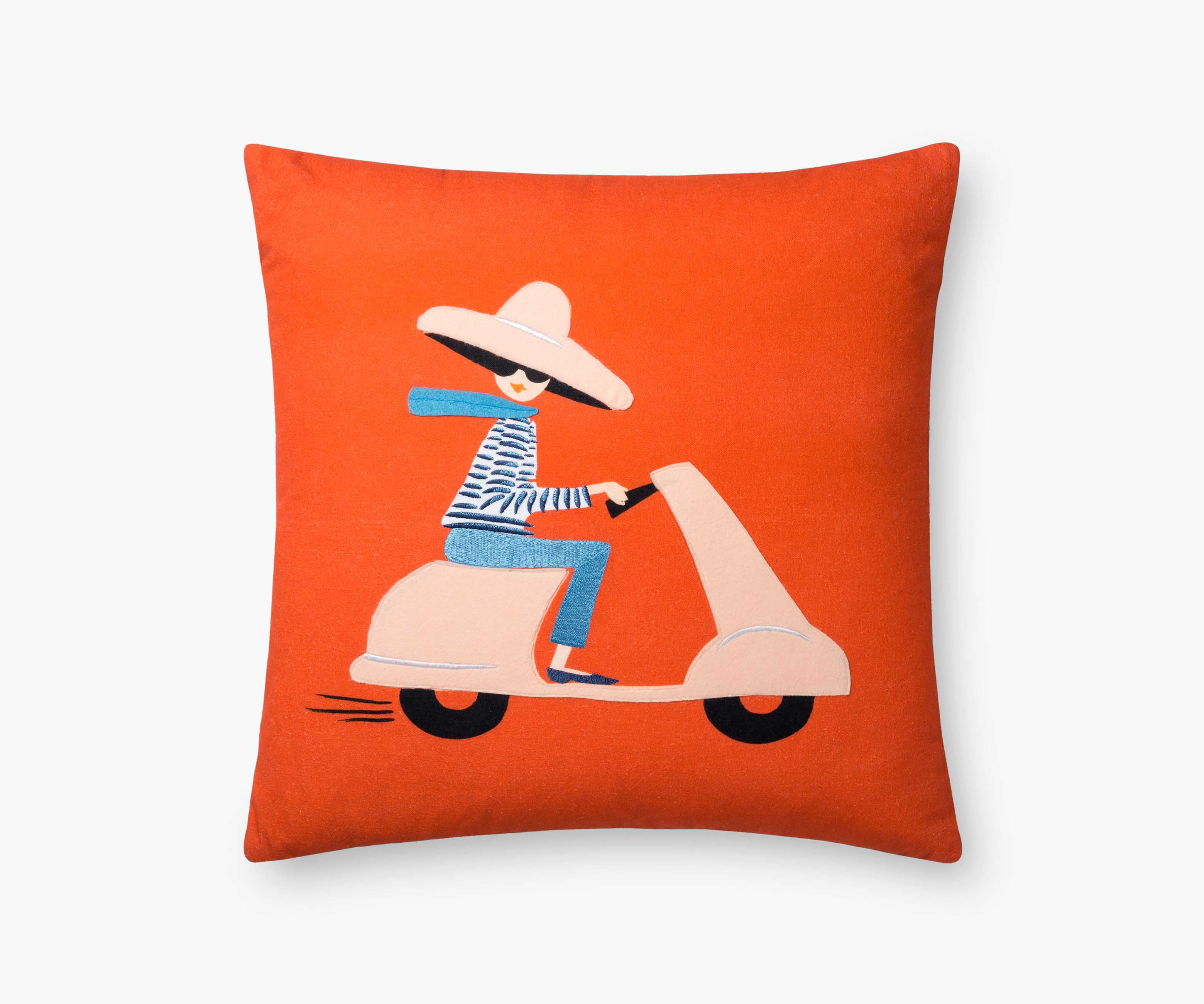 Scooter Embroidered Pillow - Red