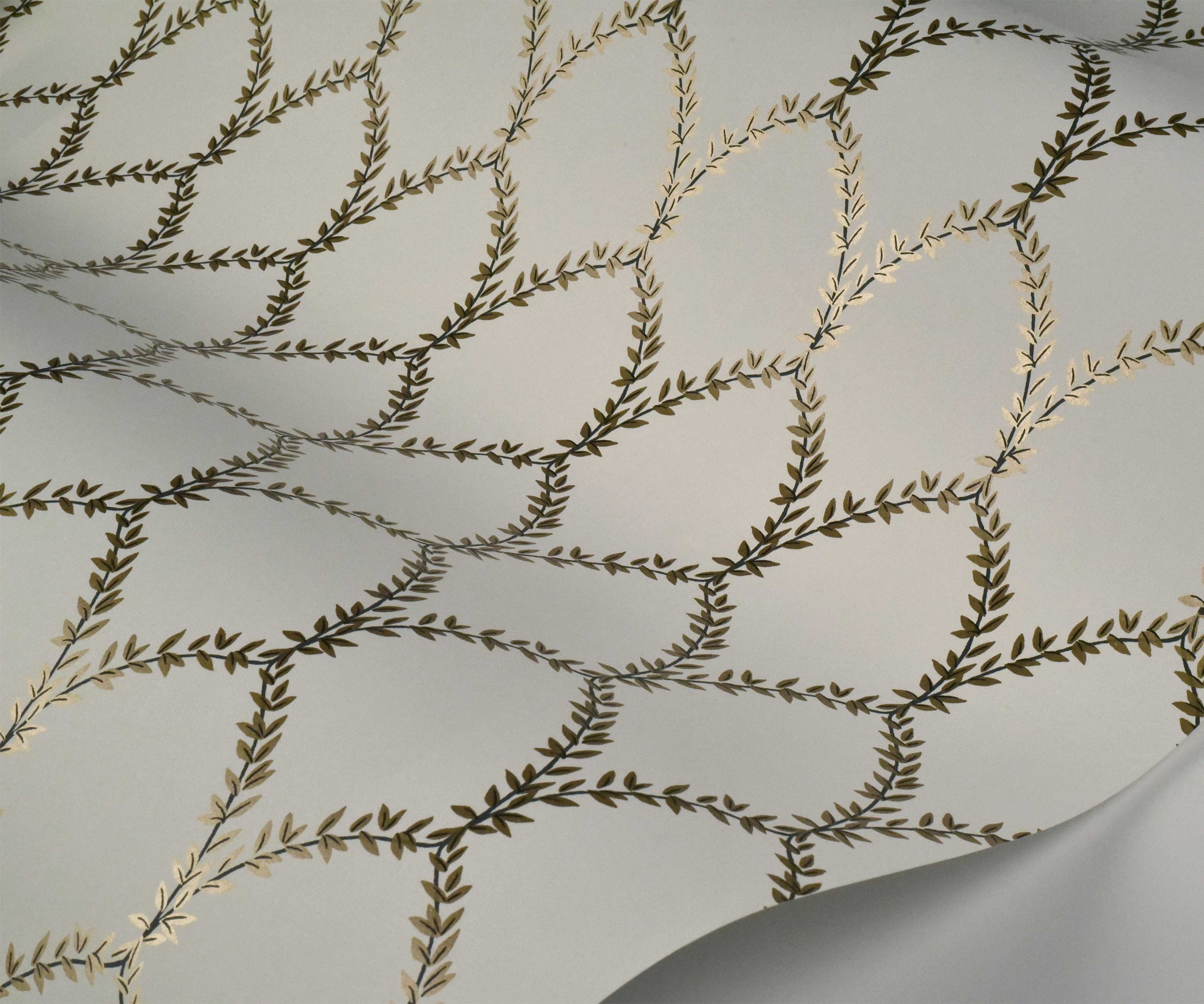 Laurel Wallpaper Sample - Metallic Gold & White