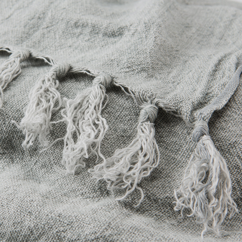 The Light Grey Fringed Linen Throw Blanket