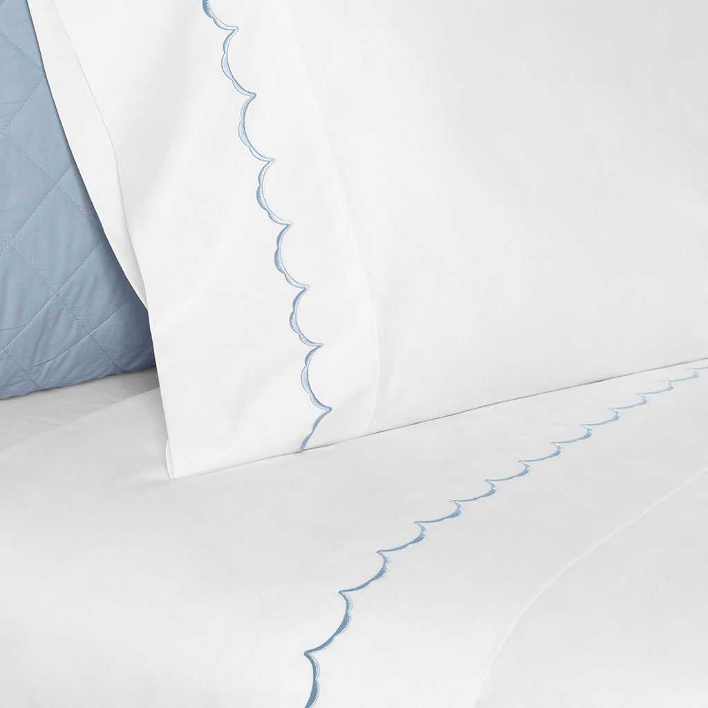 French Blue Wavelet Embroidered Flat Sheet