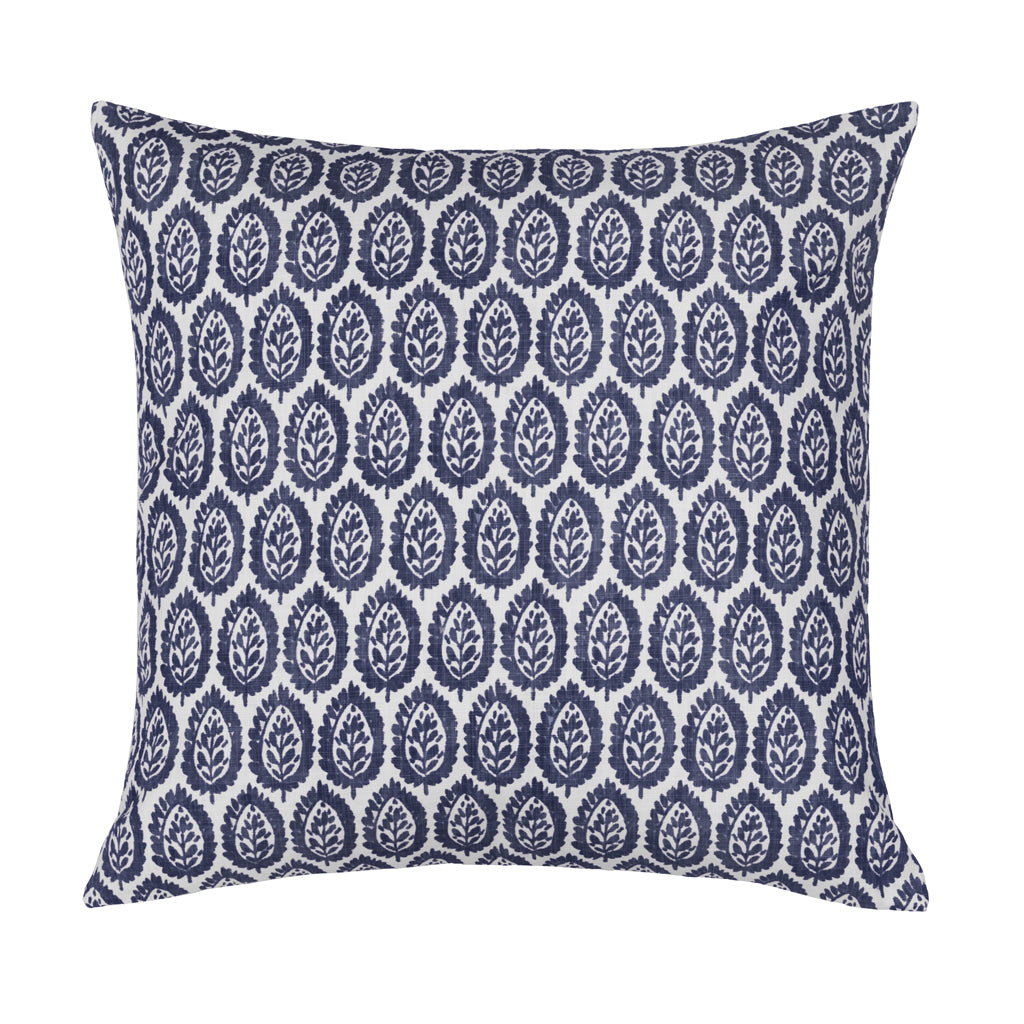 Navy Boho Leaf Square Throw Pillow