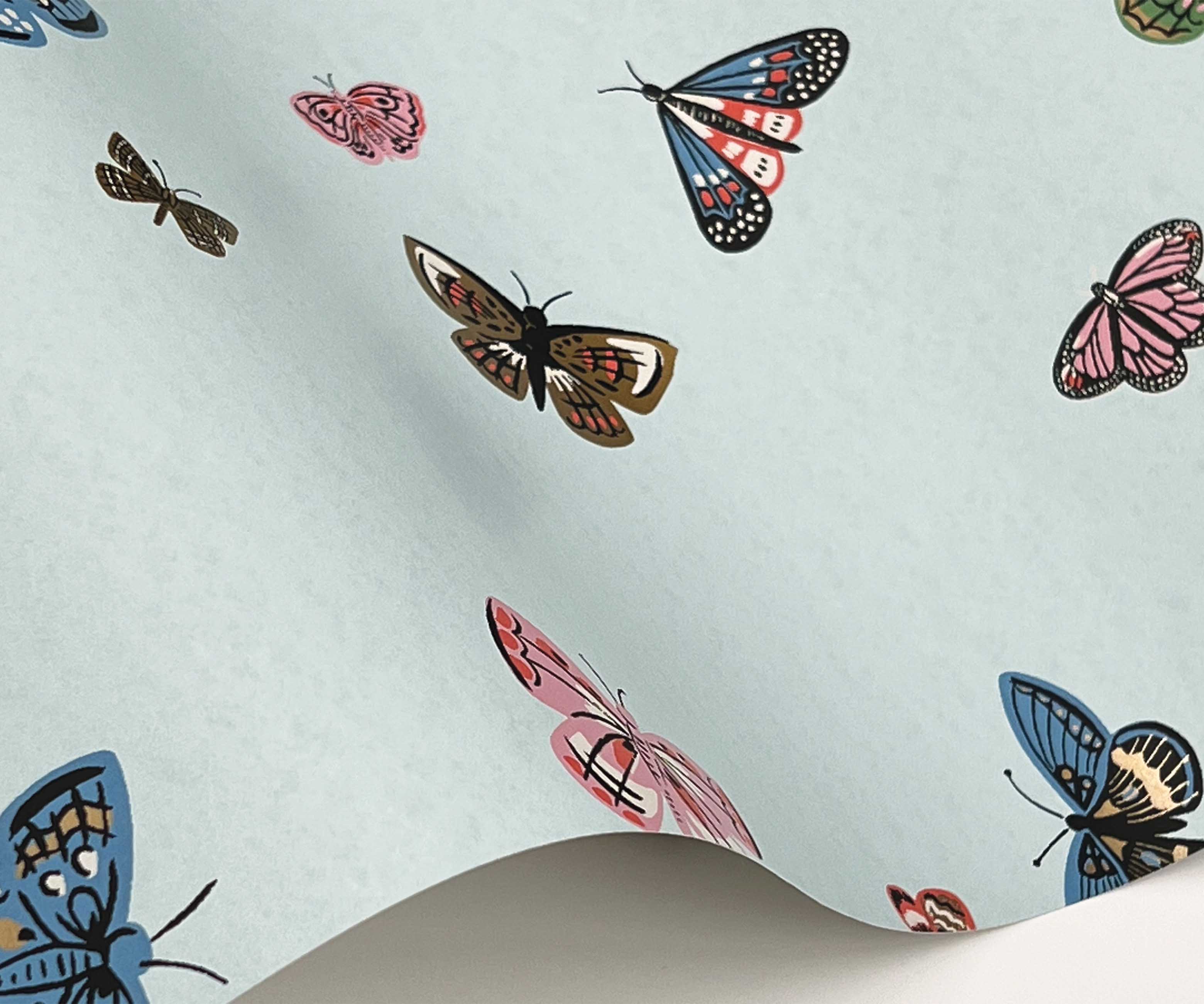 Butterfly House Wallpaper Sample - Light Blue