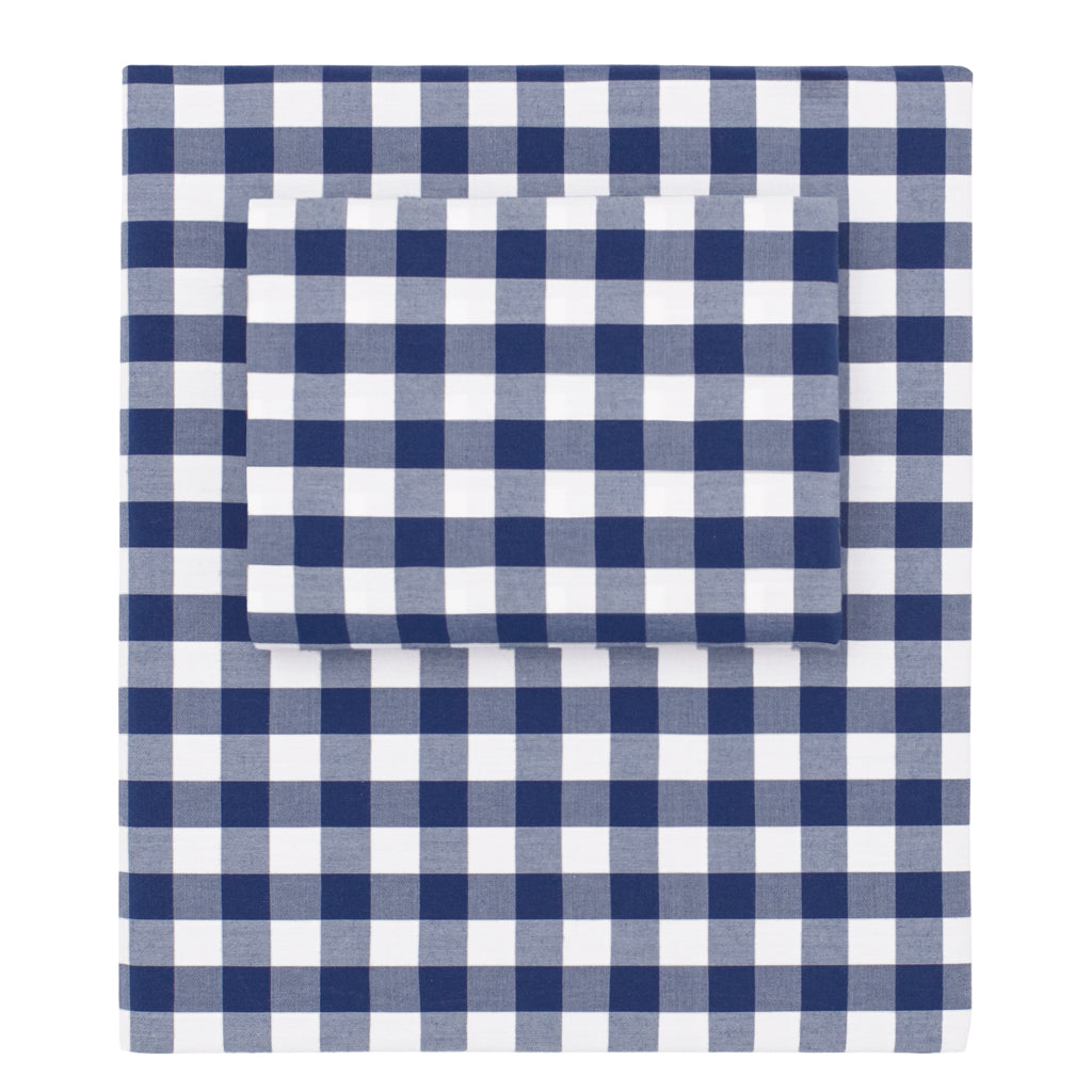 Navy Blue Small Gingham Flat Sheet