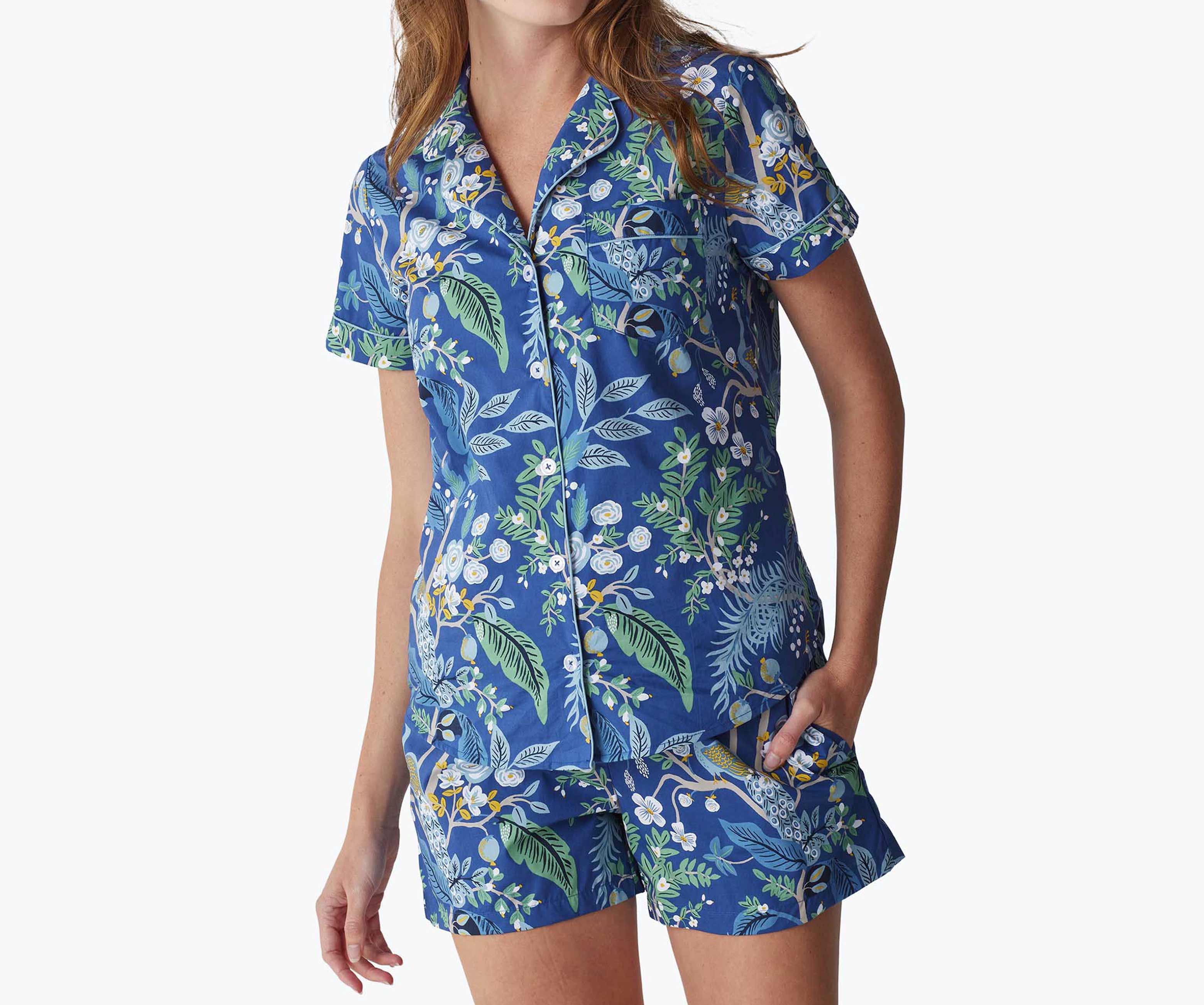 Poplin Button Front Short Set - Peacock