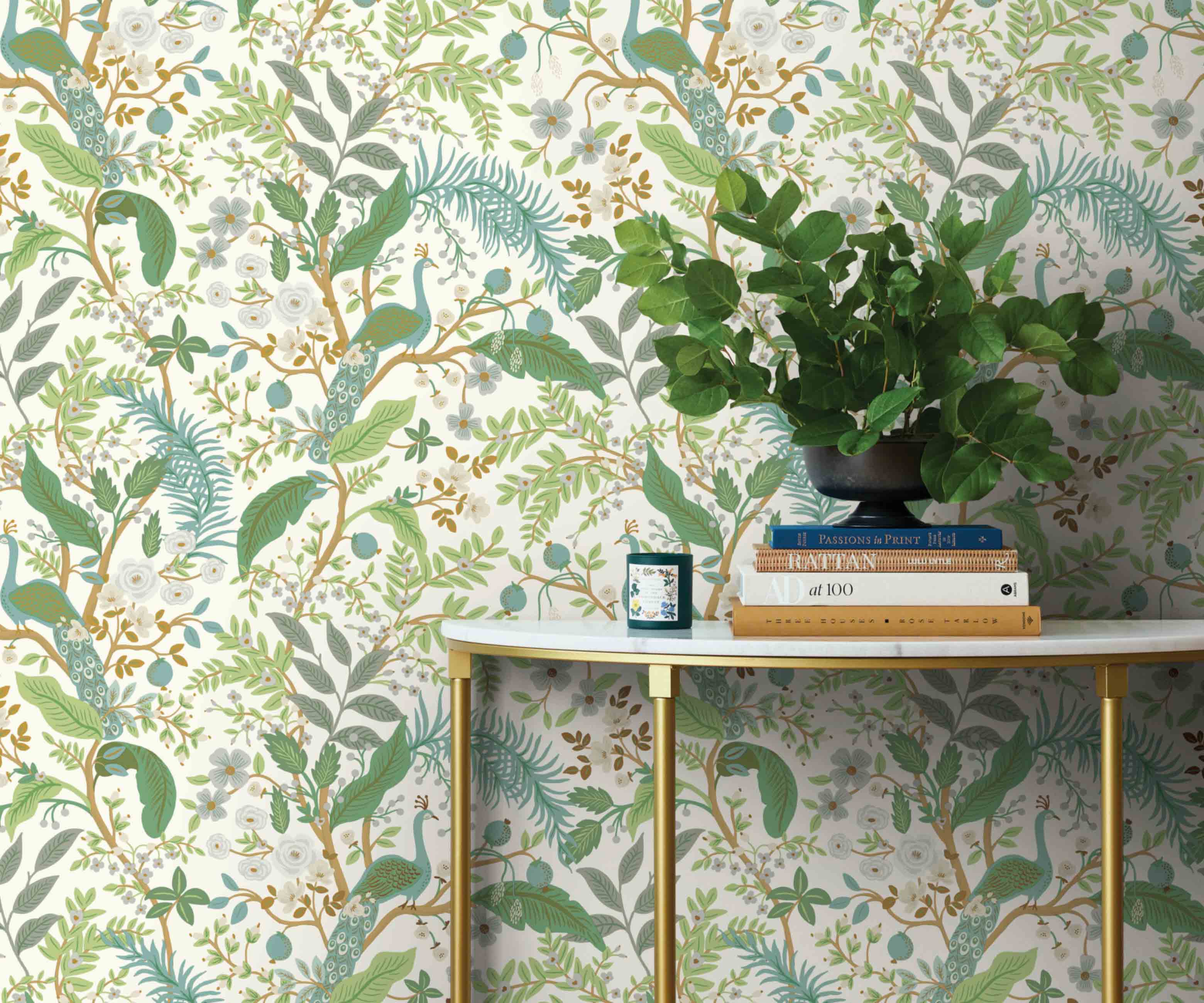 Peacock Garden Peel & Stick Wallpaper - White