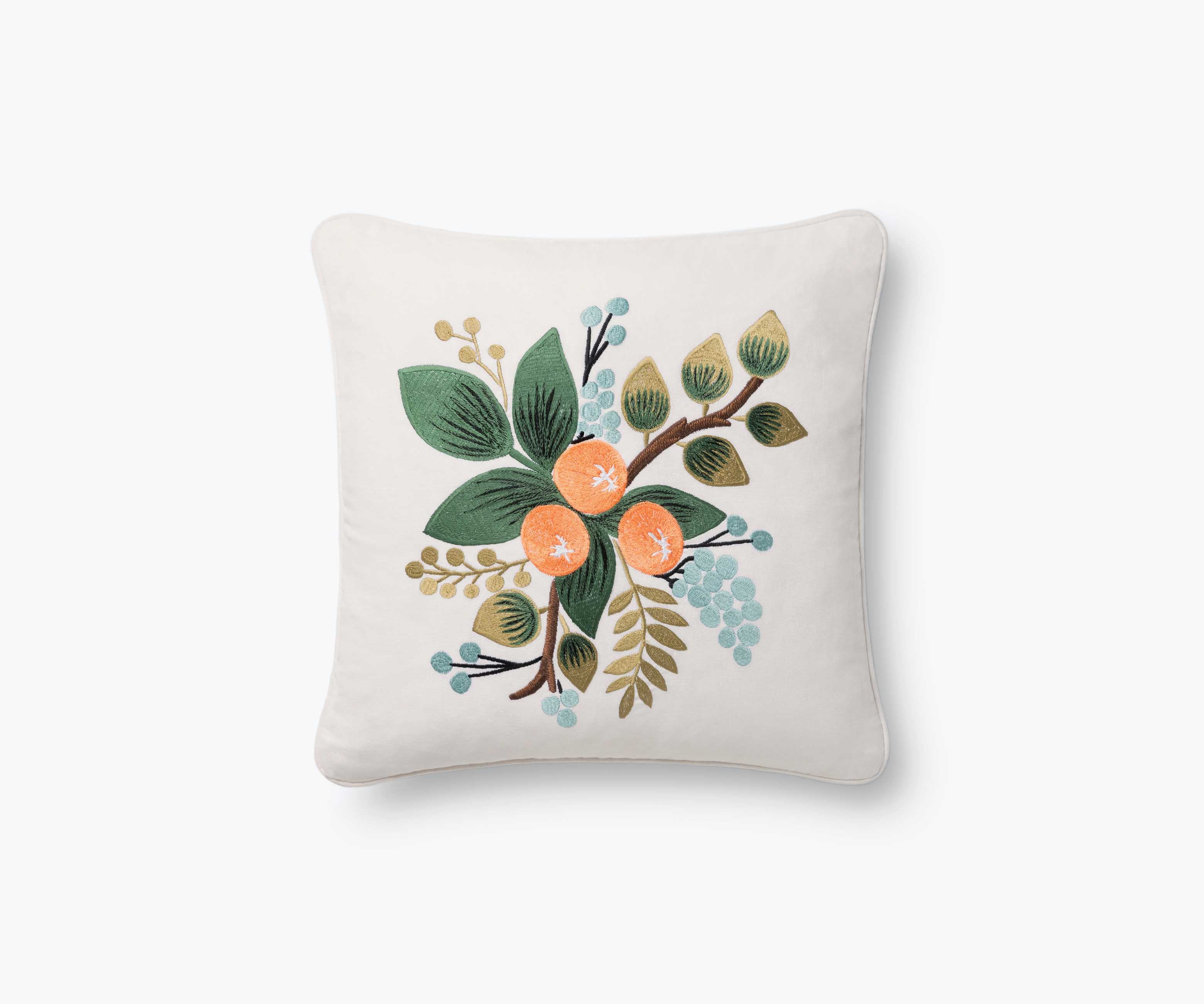 Botanical Embroidered Pillow - Orange Blossom