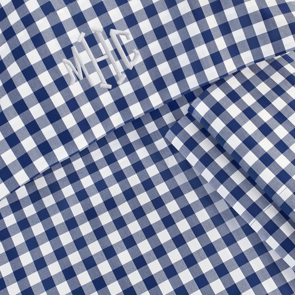 Navy Blue Small Gingham Flat Sheet