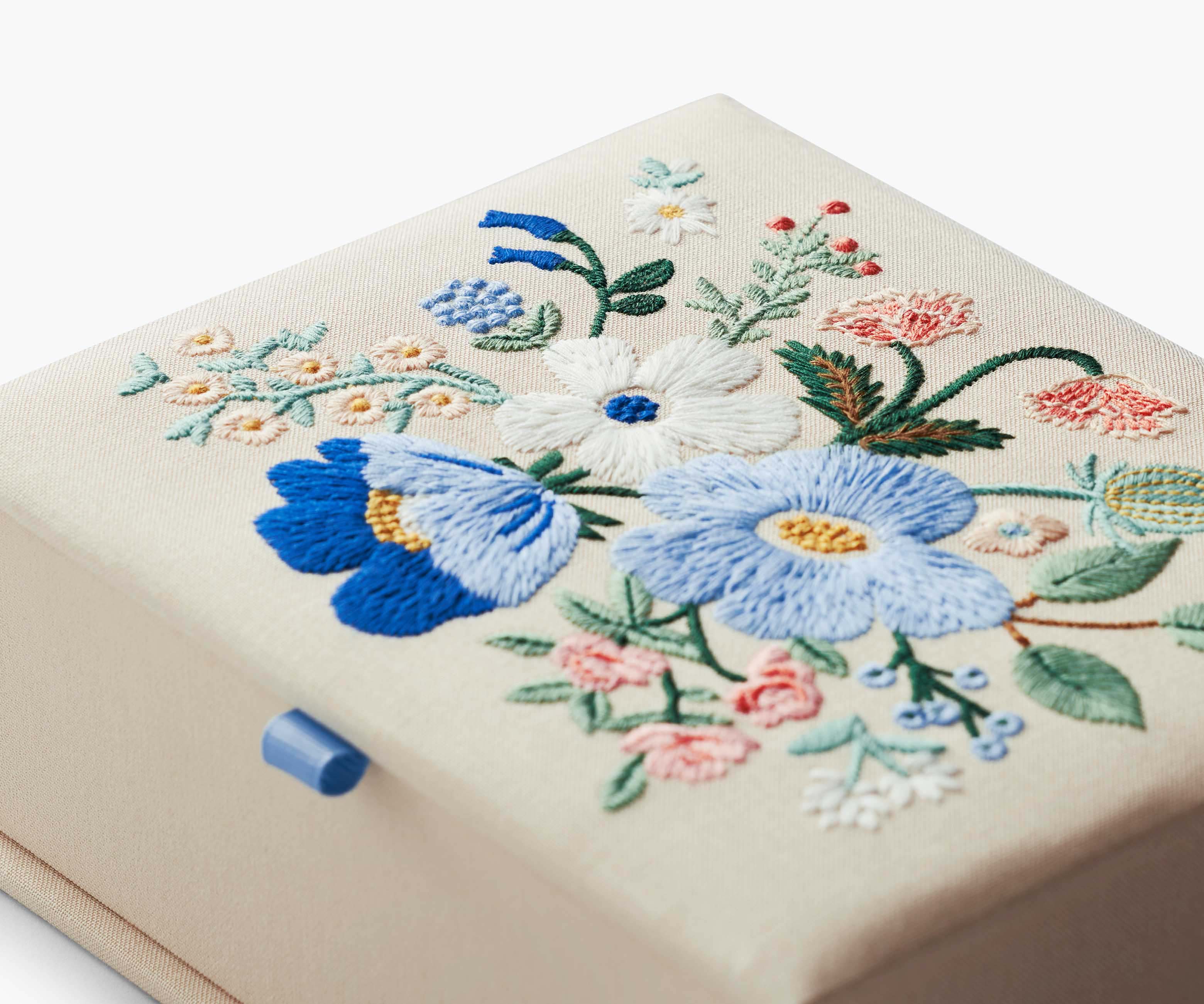 Medium Embroidered Keepsake Box - Garden Party Blue