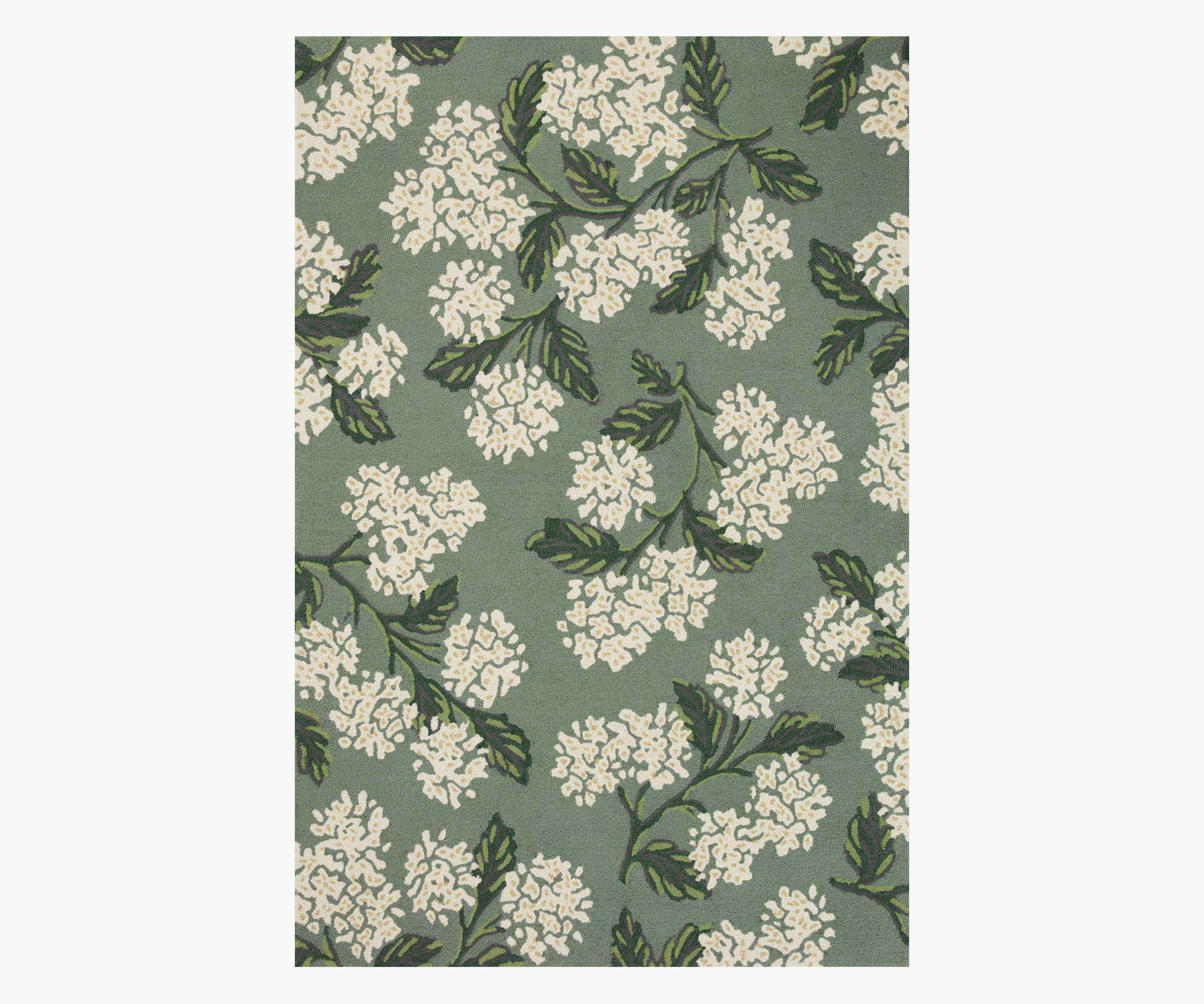 Joie Hydrangea Wool-Hooked Rug - Sage