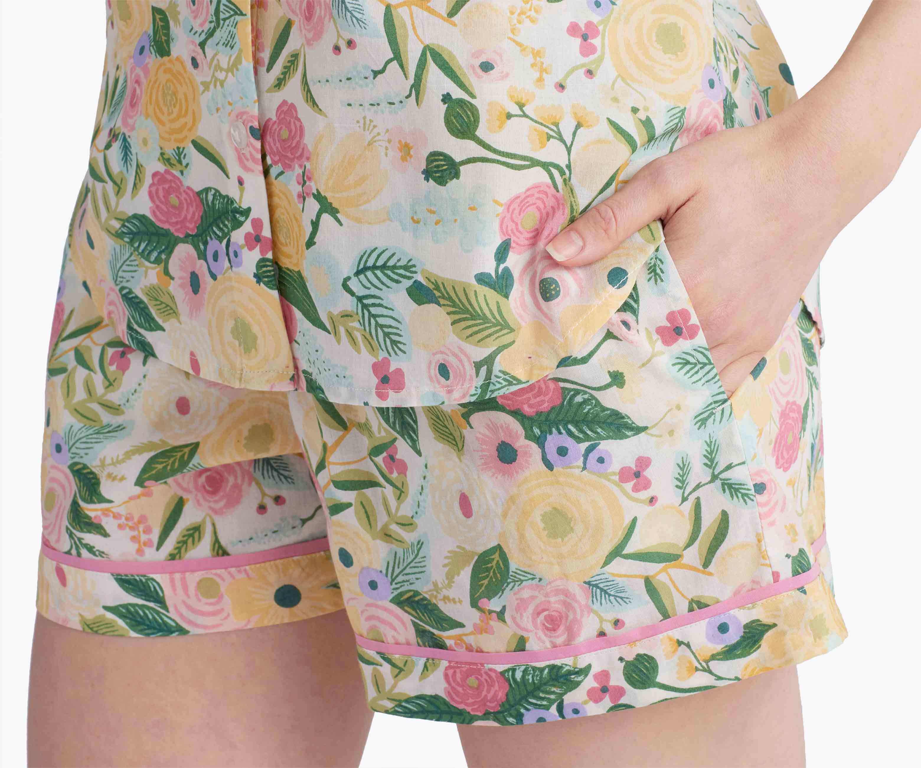 Voile Button Front Short Set - Garden Party