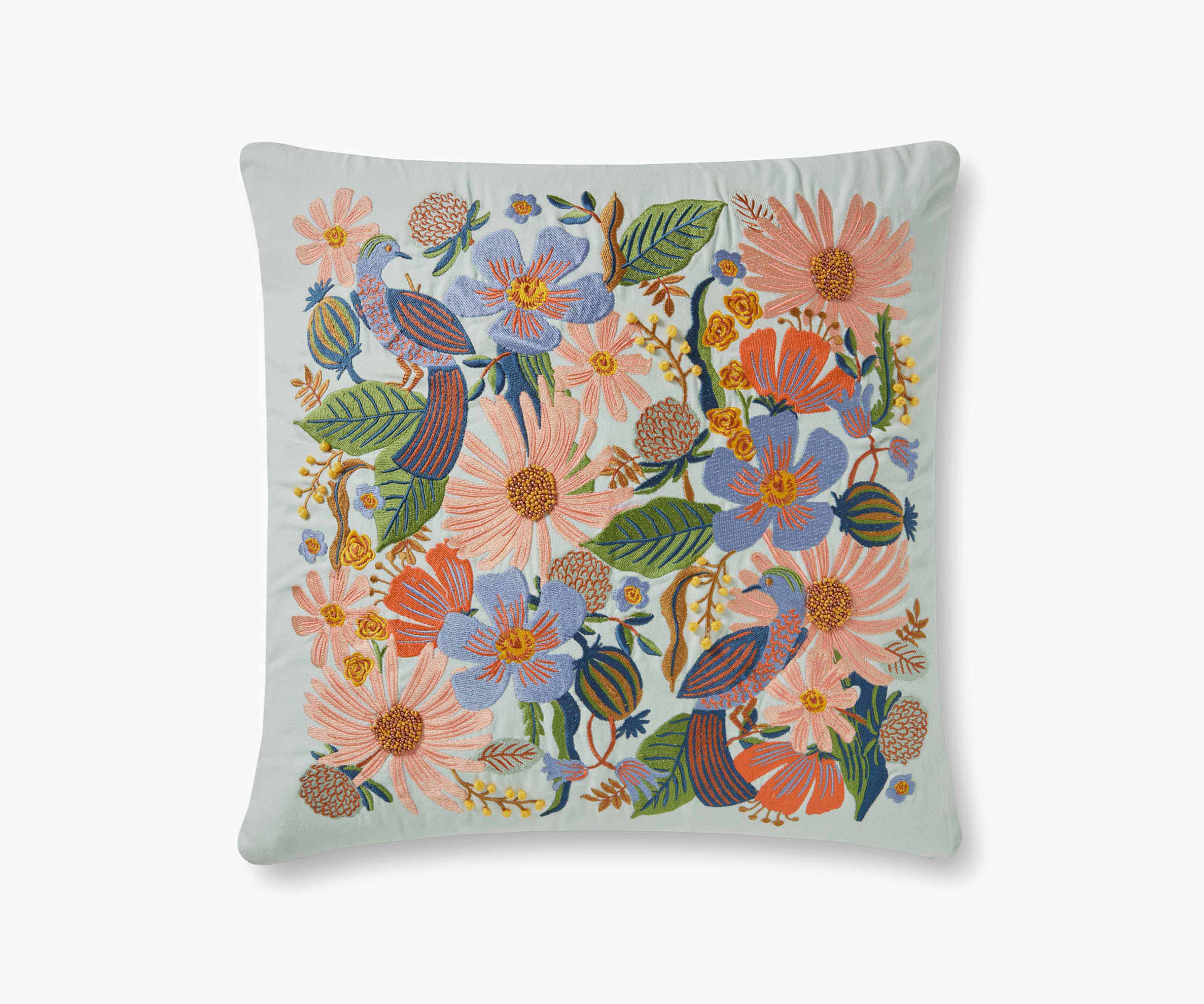 Dovecote Embroidered Pillow - Mint